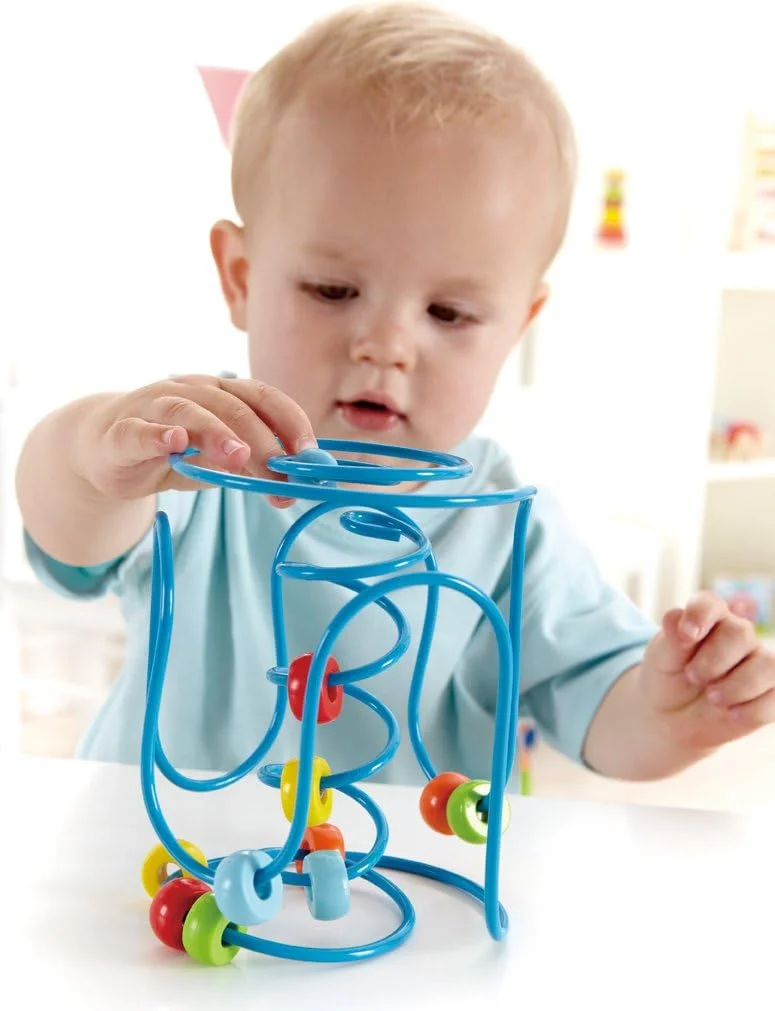 هزارتوی مهره فنری Hape - اسباب بازی چوبی تعاملی برای نوزادان | تقویت تشخیص رنگ | ایده آل برای کالسکه و اسباب بازی های مسافرتی | مواد غیر سمی | مناسب برای سنین 6 ماه به بالا