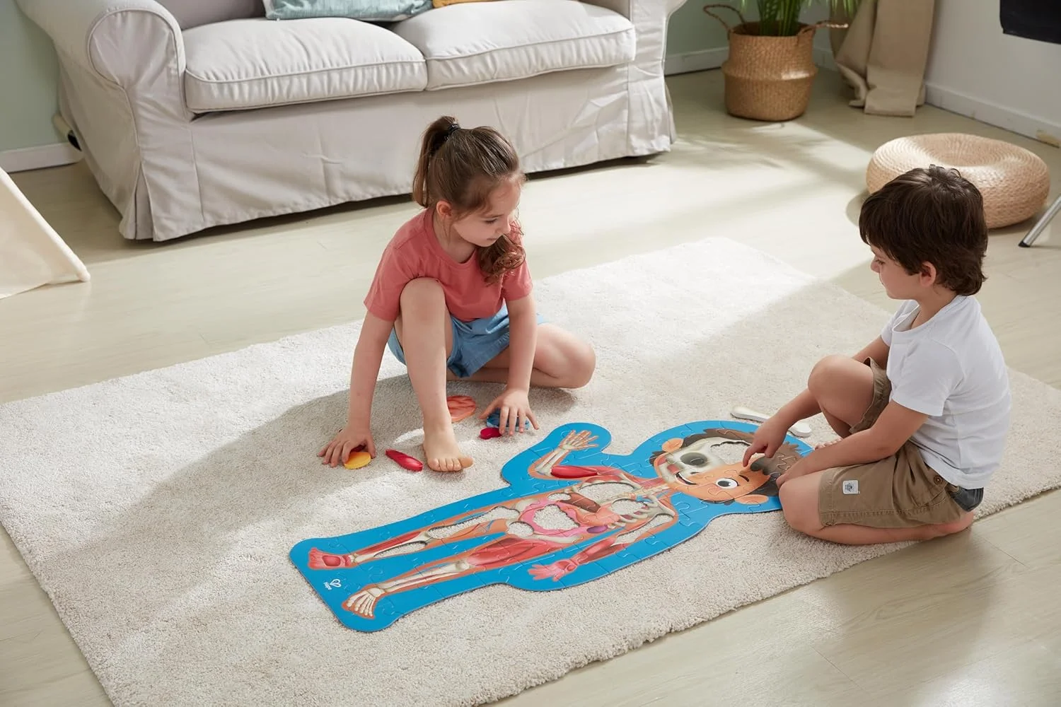 پازل بدن انسان Hape | پازل اره منبت کاری آناتومی با 10 قطعه چوبی و پوستر پر از اطلاعات | پازل آموزشی برای کودکان 4 سال به بالا