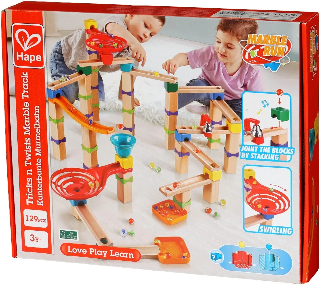 پیست توپ و سرگرمی Hape | مجموعه 129 قطعه ای چوبی ساختنی مسیر توپ با سرسره، شگفتی و زنگ | اسباب بازی آموزشی STEAM برای کودکان | تقویت فیزیک، خلاقیت و مهارت های حل مسئله | 3 سال به بالا