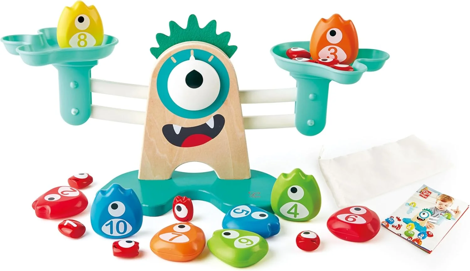 ترازو ریاضی هیولا Hape | مجموعه اسباب بازی چوبی 22 تکه برای شمارش، تعادل و اندازه گیری وزن برای کودکان پیش دبستانی