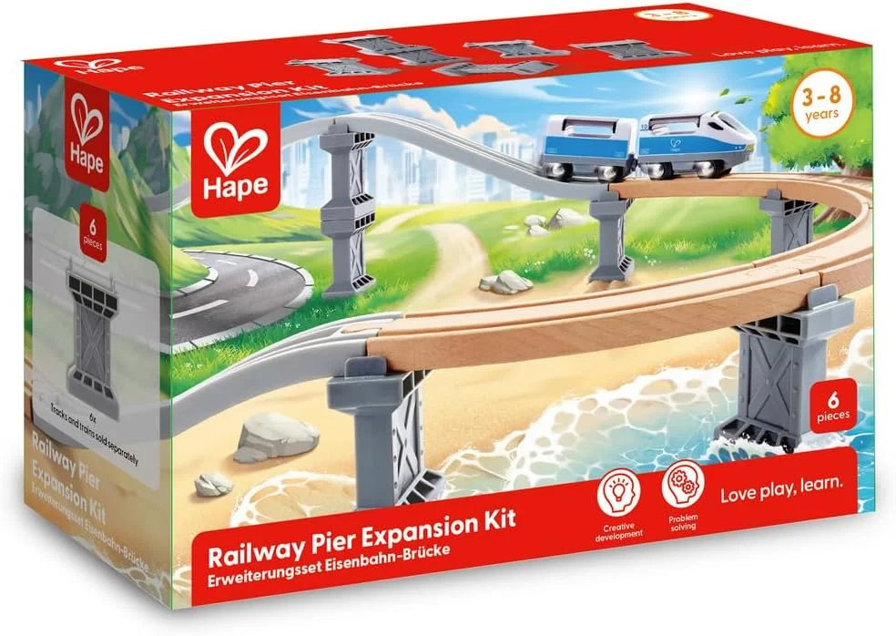 ست توسعه قطار چوبی 6 ستونی Hape - بازی آموزشی برای کودکان