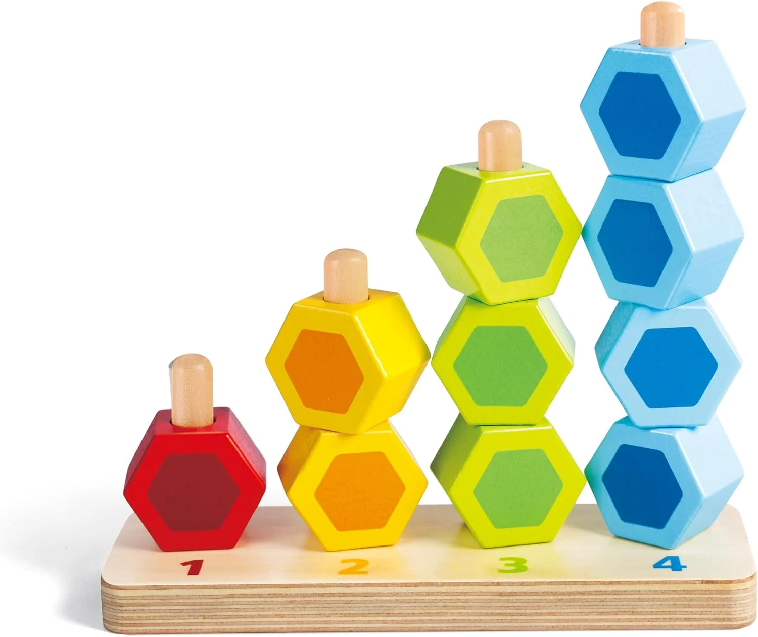 اسباب بازی چیدن و شمارش هاپه | پازل ساختنی بلوک های چوبی، مجموعه آموزشی برای کودکان نوپا، بلوک های شش ضلعی چوبی محکم در رنگ های رنگین کمانی روشن
