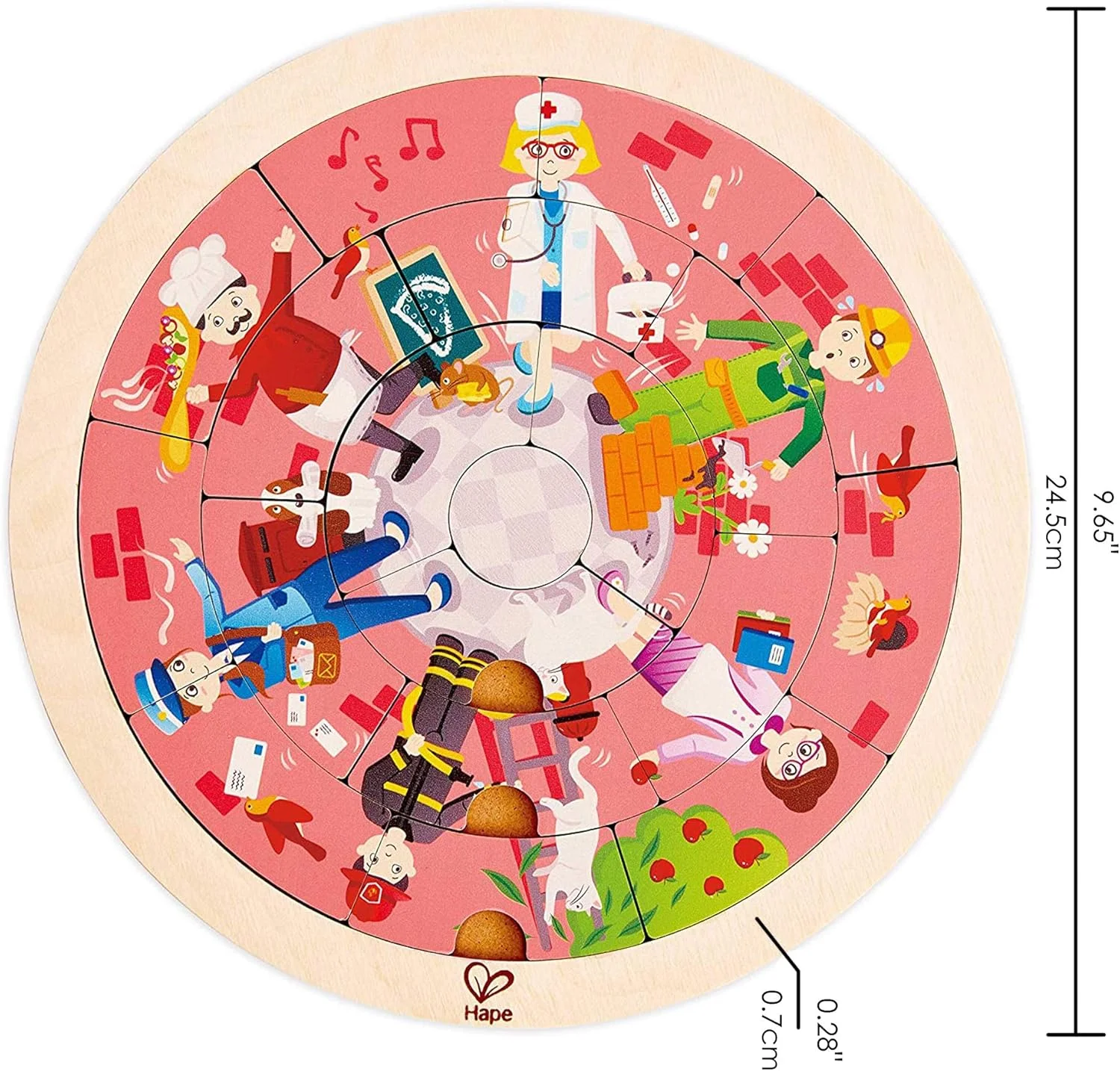 پازل مشاغل چرخشی Hape | پازل اره منبت کاری چوبی چرخشی، اسباب بازی آموزشی و پرورشی