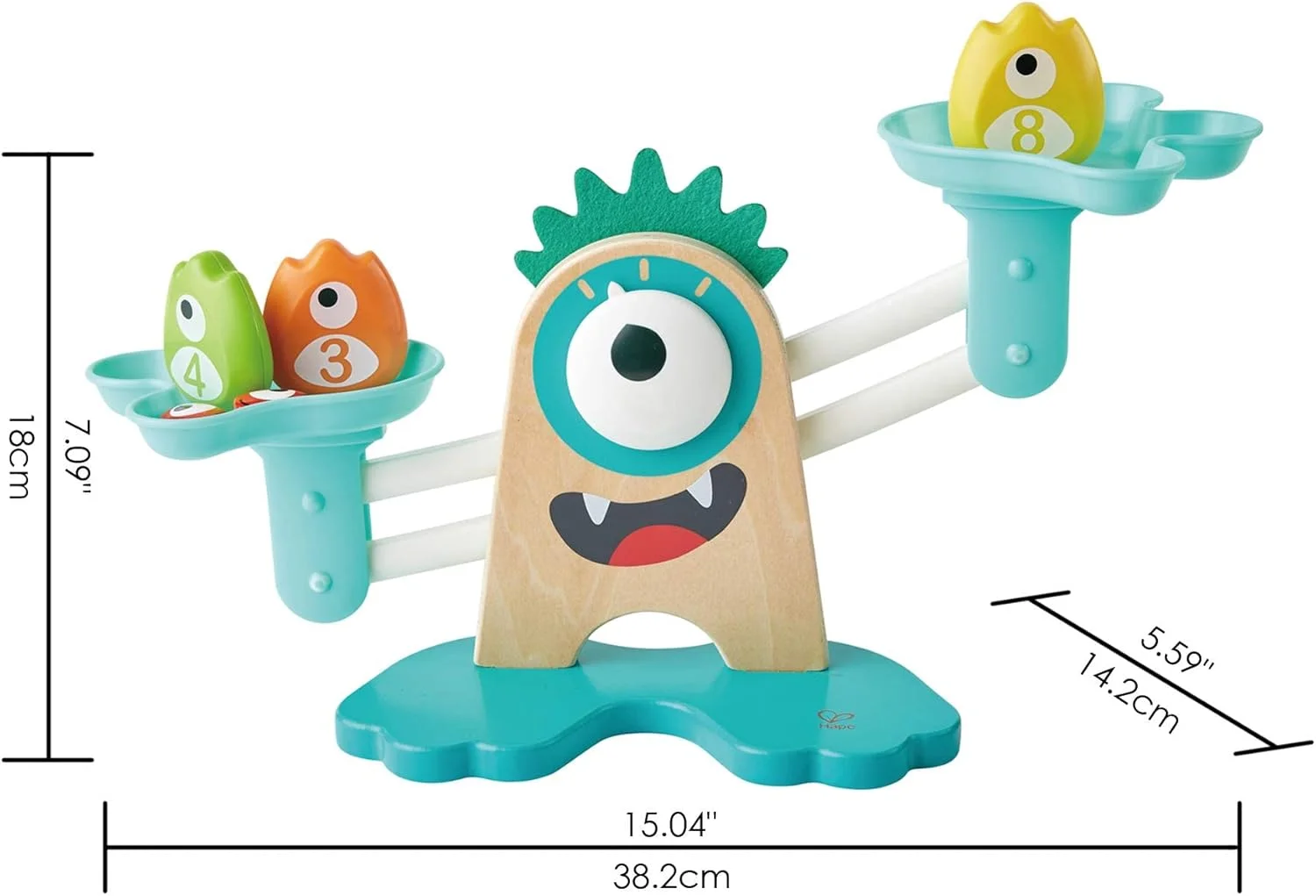 ترازو ریاضی هیولا Hape | مجموعه اسباب بازی چوبی 22 تکه برای شمارش، تعادل و اندازه گیری وزن برای کودکان پیش دبستانی