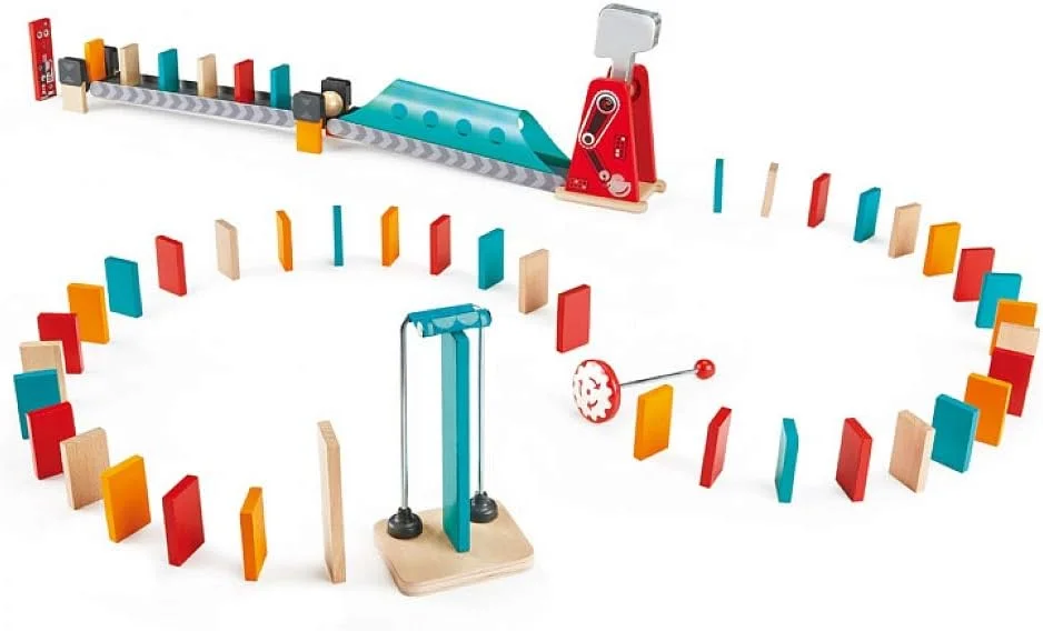 اسباب بازی دومینو چوبی 59 تکه Hape با تم ربات و چکش رباتی | ست دومینو توپی چوبی دو طرفه و تعاملی | مناسب برای کودکان 4 سال به بالا