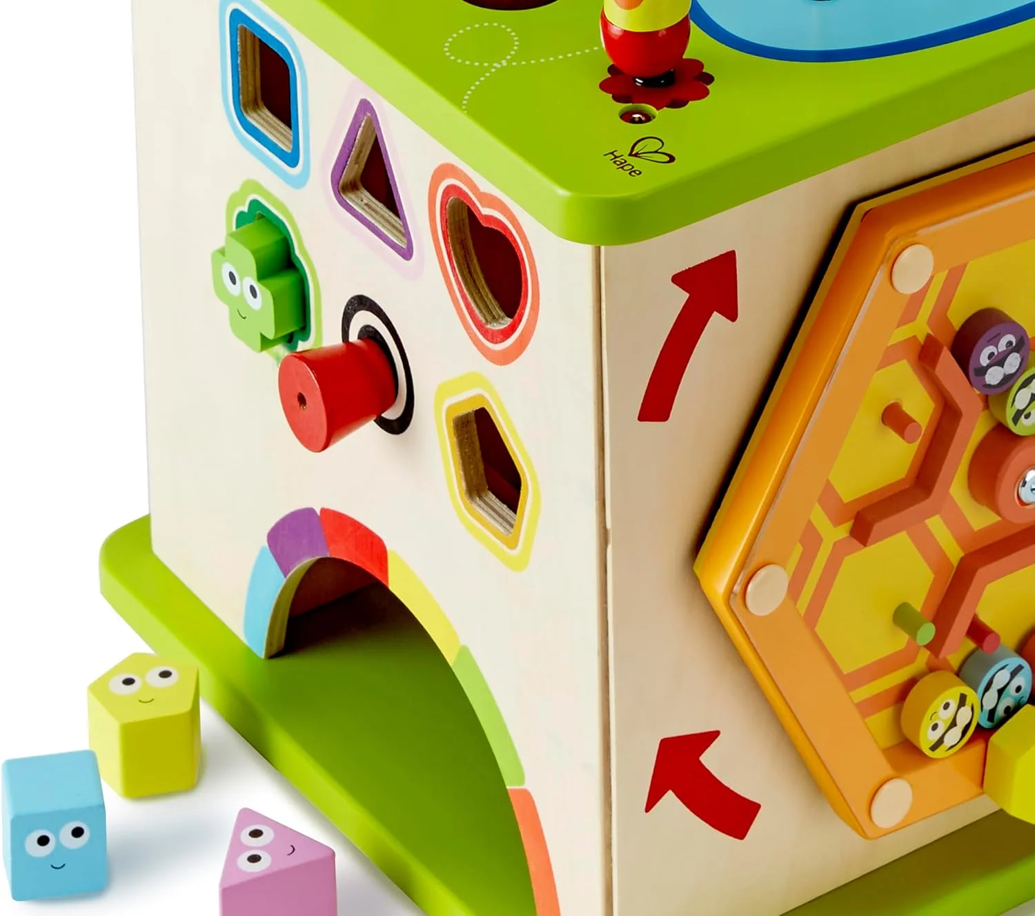 مکعب بازی چوبی فعالیت های مزرعه Hape | اسباب بازی پازل آموزشی چوبی برای کودکان نوپا، مرکز فعالیت 5 طرفه با حیوانات، اشکال، مارپیچ ها، توپ های چوبی، بلوک های مرتب سازی شکل و موارد دیگر