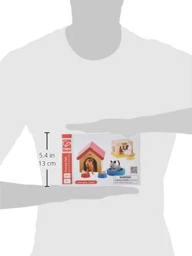 مجموعه حیوانات خانگی چوبی خانه عروسکی Hape | خانه عروسکی چوبی خود را با مجموعه حیوانات خانگی سگ، گربه و خرگوش شاد به همراه خانه ها و کاسه های غذای رایگان تکمیل کنید