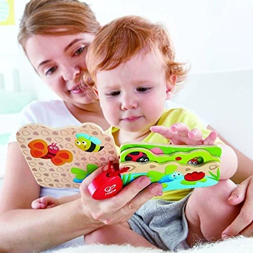 کتاب چوبی آموزشی با طرح حشرات هاپه برای نوزادان | ایمن برای جویدن | یادگیری اولیه با تصاویر روشن و رنگارنگ | مناسب برای نوزادان و کودکان نوپا | غیر سمی و دارای گواهی FSC
