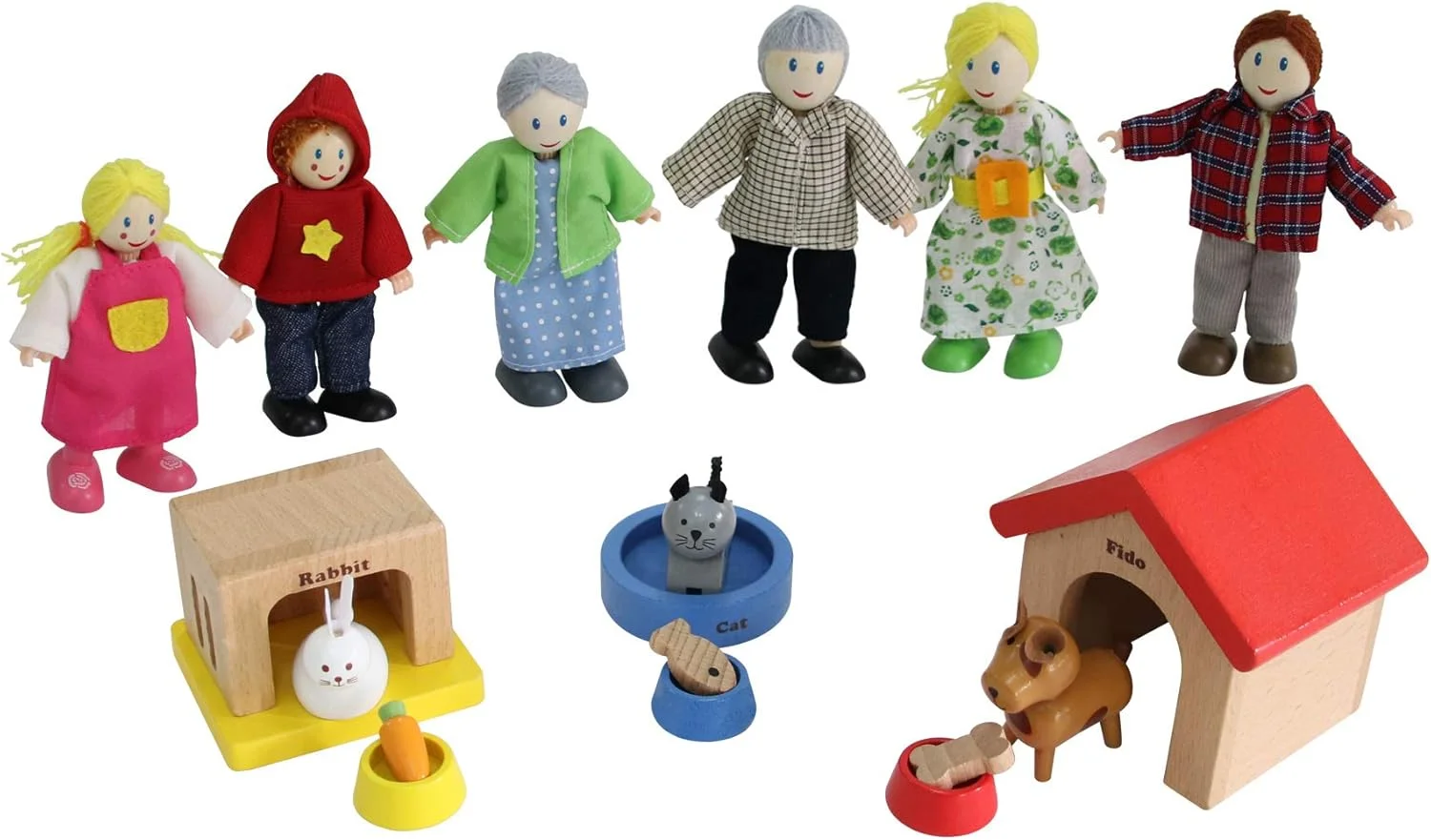 خانه عروسکی خانواده شاد Hape به همراه مجموعه حیوانات خانگی، مجموعه عروسکی برنده جایزه، لوازم جانبی منحصر به فرد برای خانه چوبی کودک، اسباب بازی بازی تخیلی، 6 فیگور خانوادگی، بزرگسالان 11 سانتی متر و کودکان 9 سانتی متر