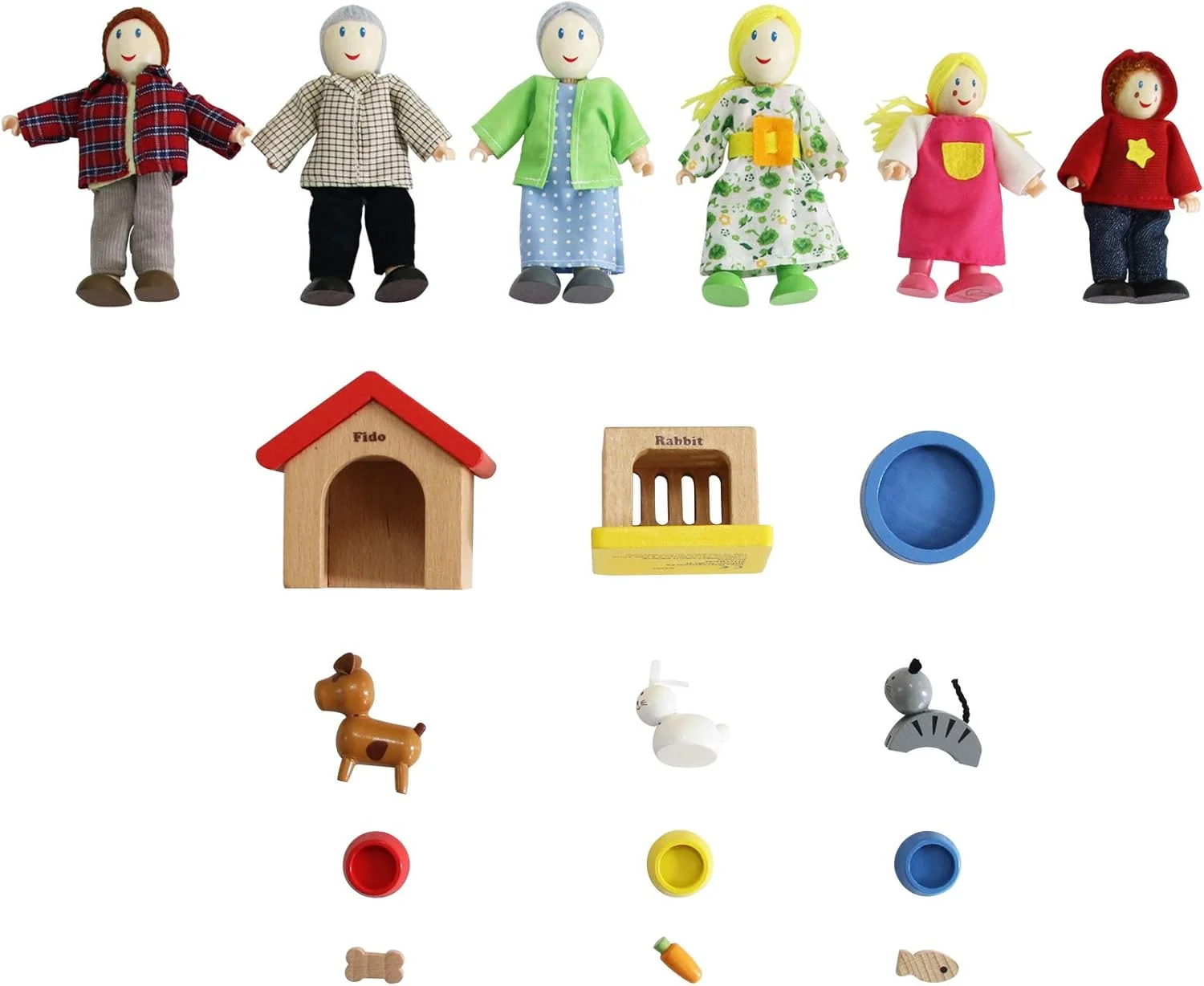 خانه عروسکی خانواده شاد Hape به همراه مجموعه حیوانات خانگی، مجموعه عروسکی برنده جایزه، لوازم جانبی منحصر به فرد برای خانه چوبی کودک، اسباب بازی بازی تخیلی، 6 فیگور خانوادگی، بزرگسالان 11 سانتی متر و کودکان 9 سانتی متر