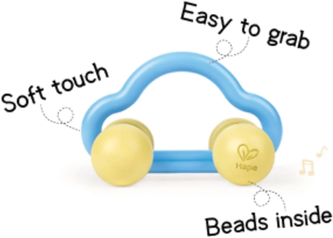 ماشین اسباب بازی جغجغه ای Hape | اسباب بازی جذاب برای نوزادان در حال دندان درآوردن | اسباب بازی نرم و با گرفتن آسان | سازگار با محیط زیست و ایمن برای سنین 8 ماه به بالا