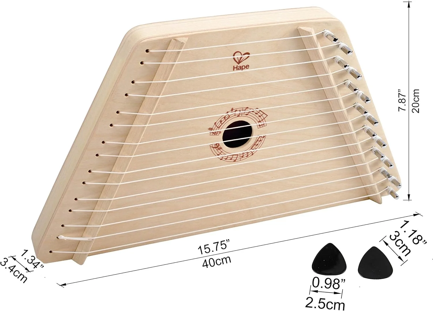 چنگ رومیزی کودک Hape Happy Harp | اسباب بازی چنگ چوبی برنده جایزه برای کودکان، نکات کوک کردن، آچار کوک، مضراب و برگه های آهنگ