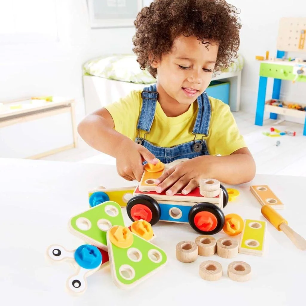 مجموعه بلوک های ساختمانی و ابزارآلات Hape با 42 قطعه، مناسب برای کودکان 3 سال به بالا