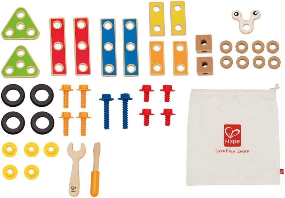 مجموعه بلوک های ساختمانی و ابزارآلات Hape با 42 قطعه، مناسب برای کودکان 3 سال به بالا