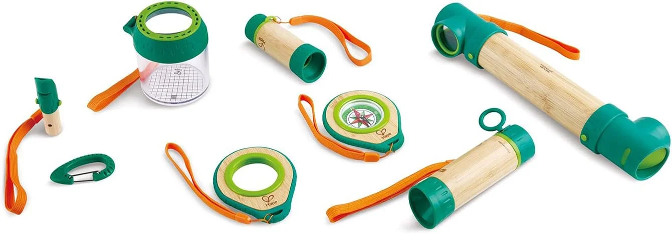 ست کاوشگر بامبو 8 در 1 طبیعت هاپه، مناسب کودکان 4 سال به بالا، شامل چراغ قوه، تلسکوپ، قطب نما، پریسکوپ و ظرف نمونه