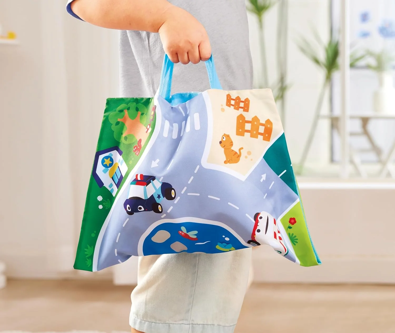 مجموعه ماشین های پولیشی Hape با موتور عقب کش، ماشین آتش نشانی، ماشین پلیس، آمبولانس و تاکسی با کیف نگهداری تاشو - زیرانداز بازی