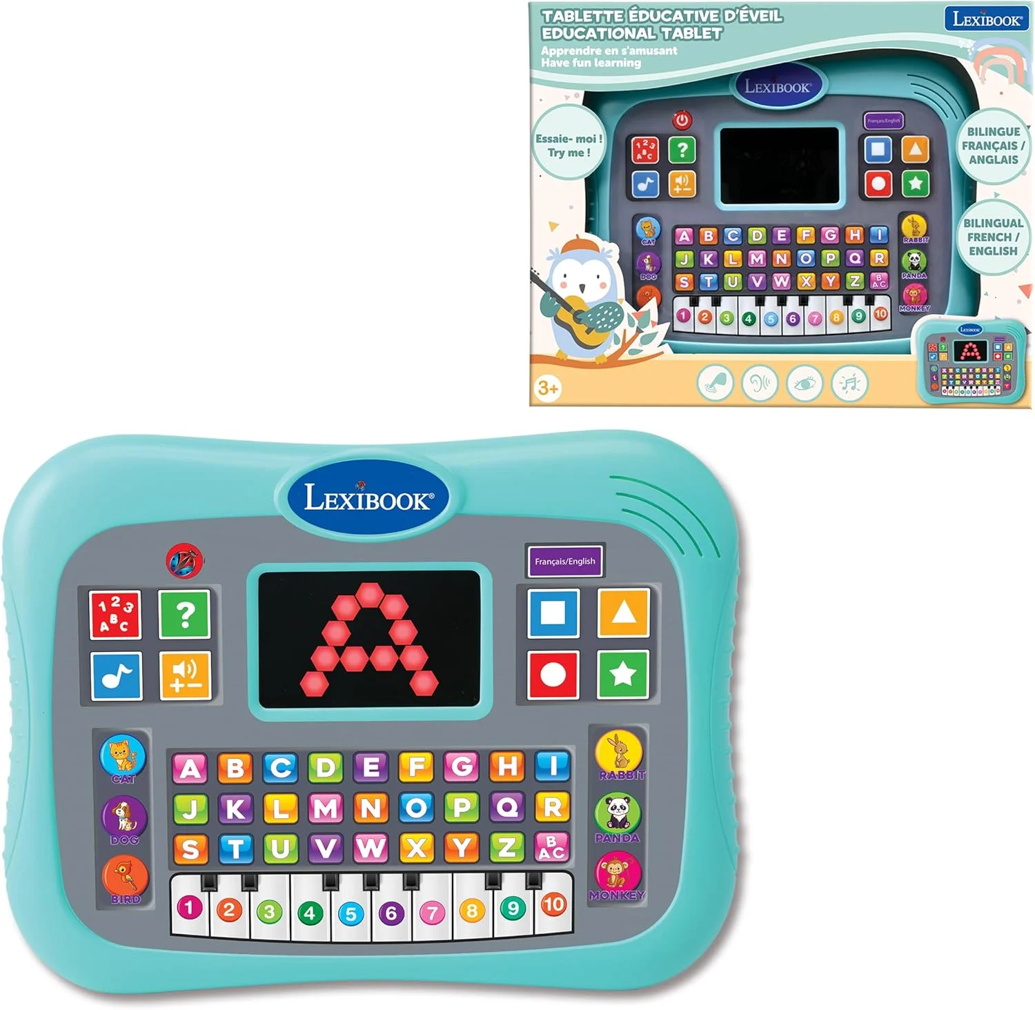 لِکسی بوک، تبلت آموزشی، دو زبانه انگلیسی/فرانسوی، تبلت سخنگو با صفحه نمایش برای یادگیری حروف الفبا، اعداد و حیوانات، حالت های پیانو و کوئیز تعاملی، آبی، JCPAD007i1