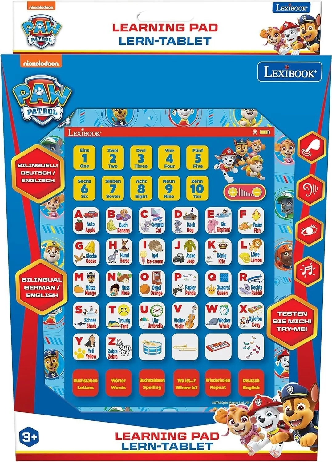 تبلت آموزشی دو زبانه تعاملی Lexibook Paw Patrol، اسباب بازی برای یادگیری حروف الفبا، اعداد، کلمات، املا و موسیقی، زبان های انگلیسی/آلمانی، آبی، JCPAD002PAi3 تبلت آموزشی دو زبانه تعاملی Lexibook Paw Patrol، اسباب بازی برای یادگیری حروف الفبا، اعداد، کلمات، املا و موسیقی، زبان های انگلیسی/آلمانی، آبی، JCPAD002PAi3