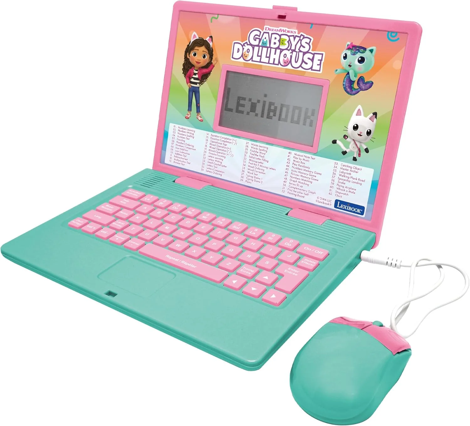 لپ تاپ آموزشی دو زبانه انگلیسی/فرانسوی Lexibook, خانه عروسکی گابی، اسباب بازی برای کودکان با 124 فعالیت و بازی در زمینه زبان، نوشتن، ریاضی، منطق و موسیقی، صورتی/آبی، JC598GDHi1