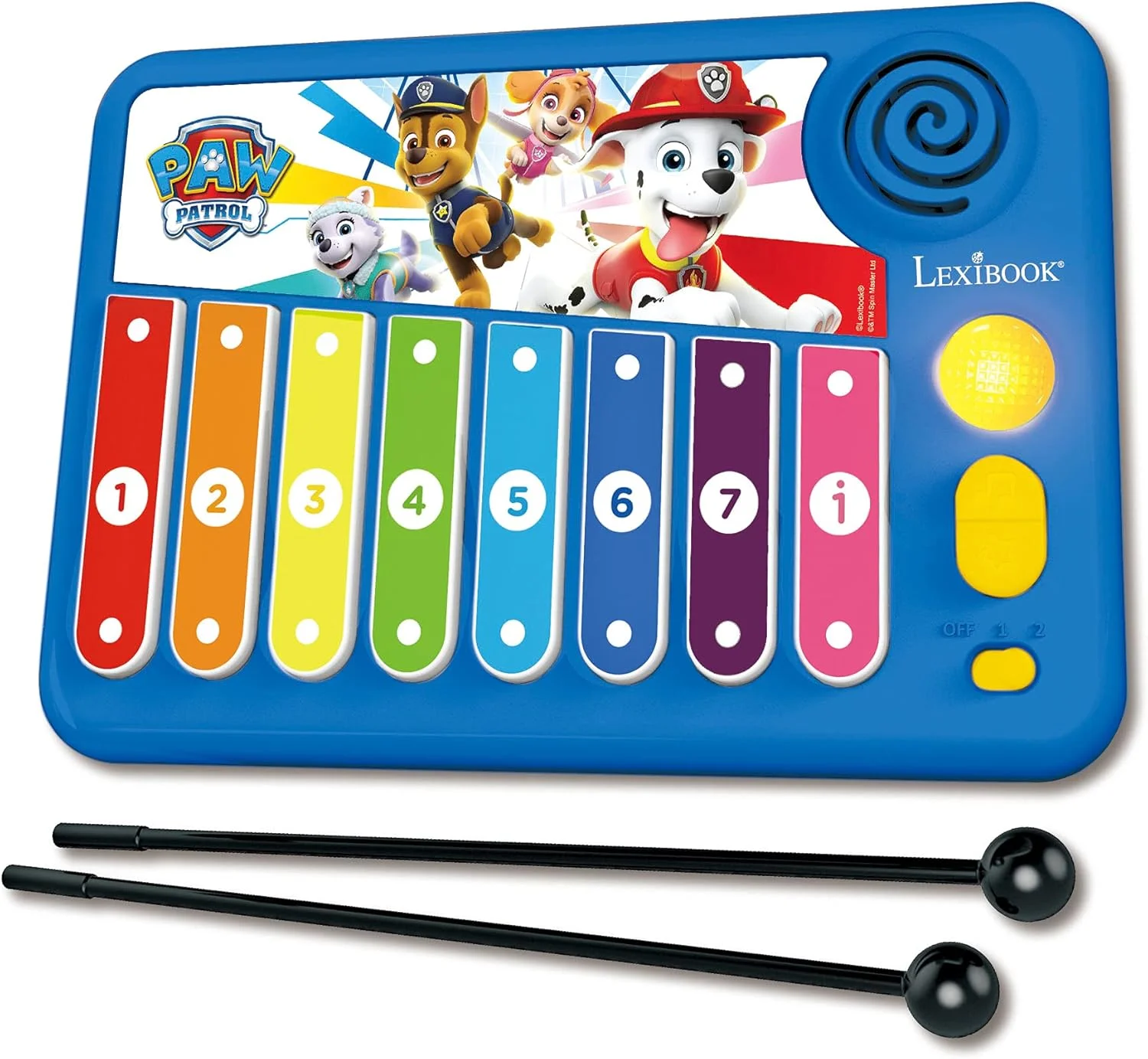 زایلوفون آموزشی و الکترونیکی Lexibook Paw Patrol Xylofun برای کودکان، اسباب بازی موزیکال، 8 کلید، راهنمای نور، دارای 2 چکش، آبی، K340PA