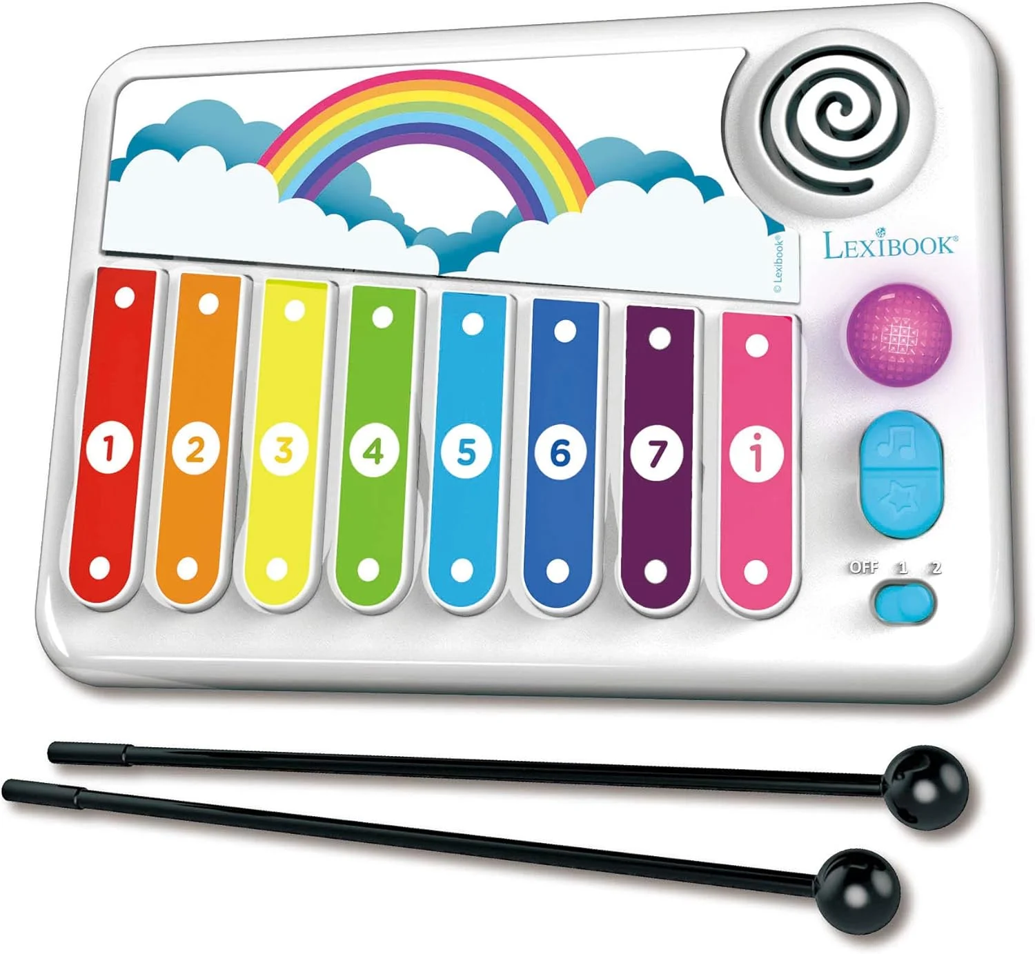 زایلوفون آموزشی و الکترونیکی کودکان Lexibook Xylofun، اسباب بازی موزیکال، 8 کلید، راهنمای نور، شامل 2 چکش، سفید/آبی، K340 زایلوفون آموزشی و الکترونیکی کودکان Lexibook Xylofun، اسباب بازی موزیکال، 8 کلید، راهنمای نور، شامل 2 چکش، سفید/آبی، K340