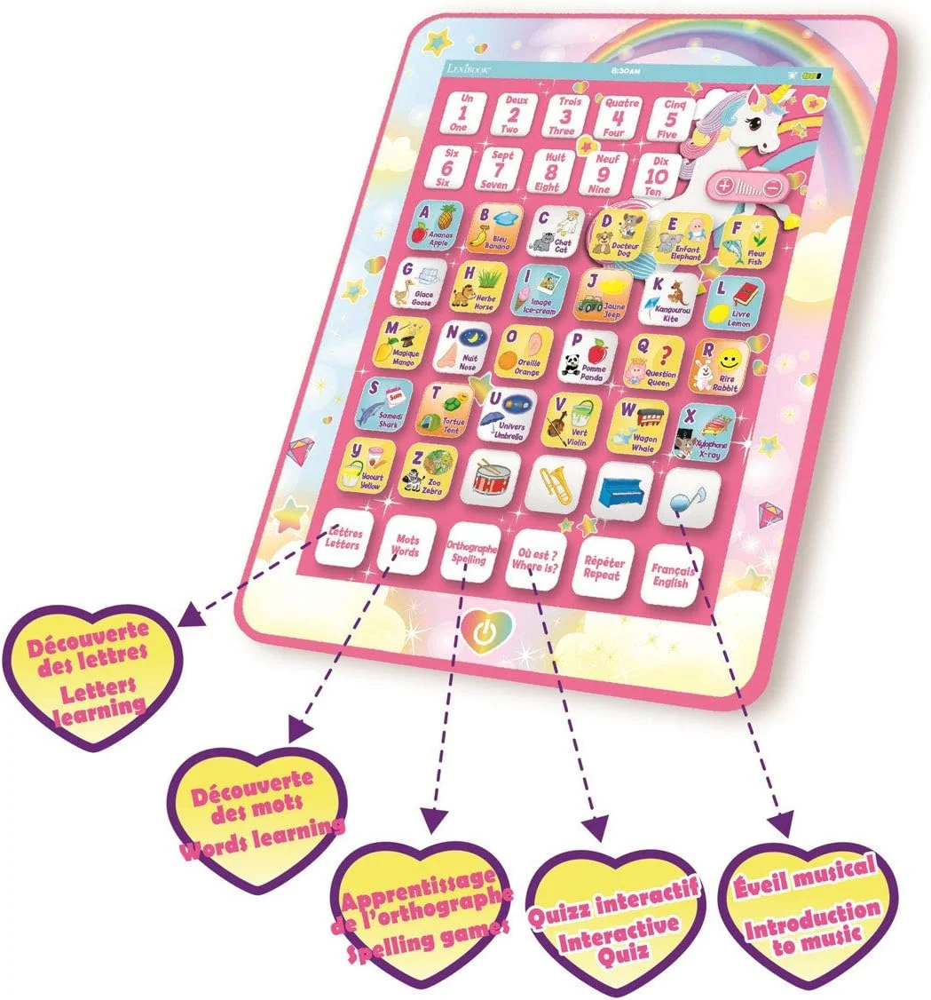 تبلت آموزشی دو زبانه تک شاخ Lexibook JCPAD002UNIi1 - واژگان و موسیقی - صورتی - JCPAD002UNIi1 تبلت آموزشی دو زبانه تک شاخ Lexibook JCPAD002UNIi1 - واژگان و موسیقی - صورتی - JCPAD002UNIi1