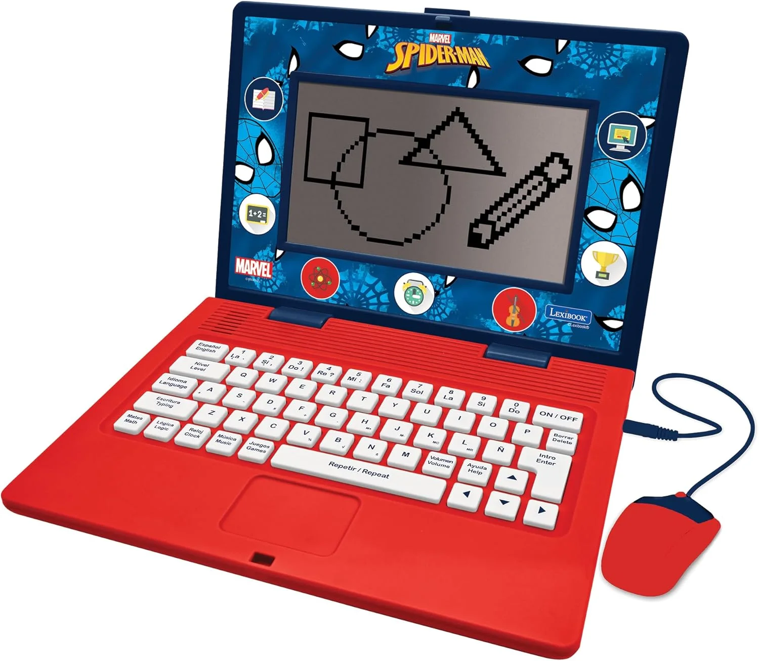 لپ تاپ آموزشی دو زبانه لکسی بوک، مرد عنکبوتی، اسپانیایی/انگلیسی، اسباب بازی برای کودکان، 170 فعالیت برای یادگیری، بازی و موسیقی، صفحه نمایش بزرگ، آبی/قرمز، JC599SPi2