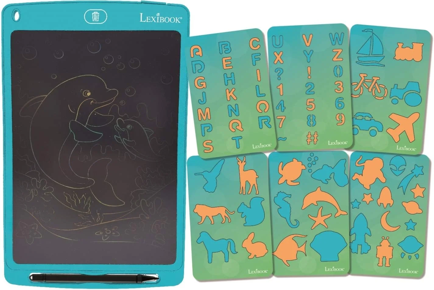 تبلت طراحی الکترونیکی دیجیتال Lexibook، تخته جادویی سبک و قابل حمل، صفحه نمایش چند رنگی برای نوشتن و طراحی، 70 شابلون، قلم، اسباب بازی آموزشی خلاقانه، 10 اینچ / 26 سانتی متر، با باتری، آبی، CRT10