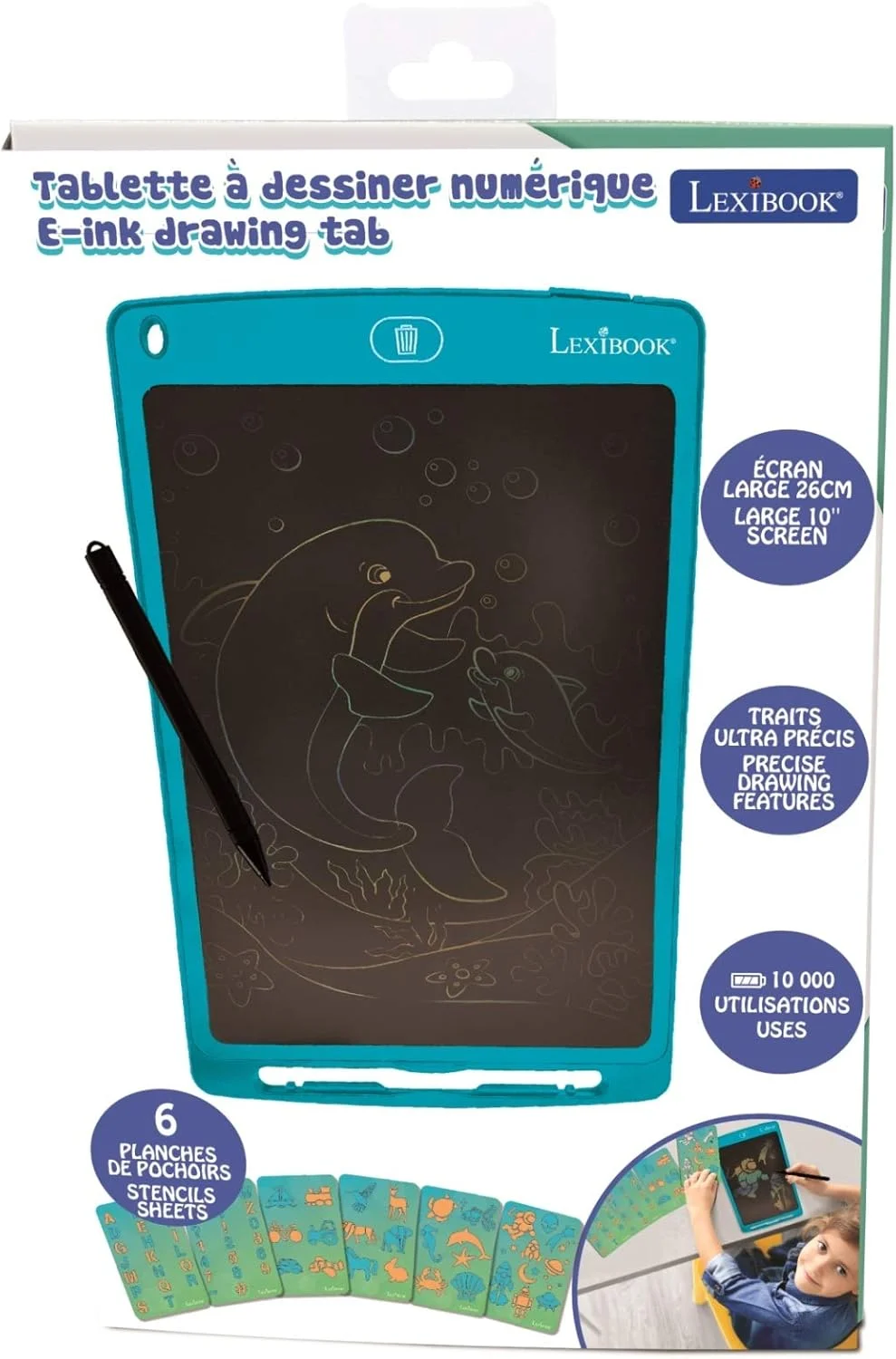 تبلت طراحی الکترونیکی دیجیتال Lexibook، تخته جادویی سبک و قابل حمل، صفحه نمایش چند رنگی برای نوشتن و طراحی، 70 شابلون، قلم، اسباب بازی آموزشی خلاقانه، 10 اینچ / 26 سانتی متر، با باتری، آبی، CRT10 تبلت طراحی الکترونیکی دیجیتال Lexibook، تخته جادویی سبک و قابل حمل، صفحه نمایش چند رنگی برای نوشتن و طراحی، 70 شابلون، قلم، اسباب بازی آموزشی خلاقانه، 10 اینچ / 26 سانتی متر، با باتری، آبی، CRT10