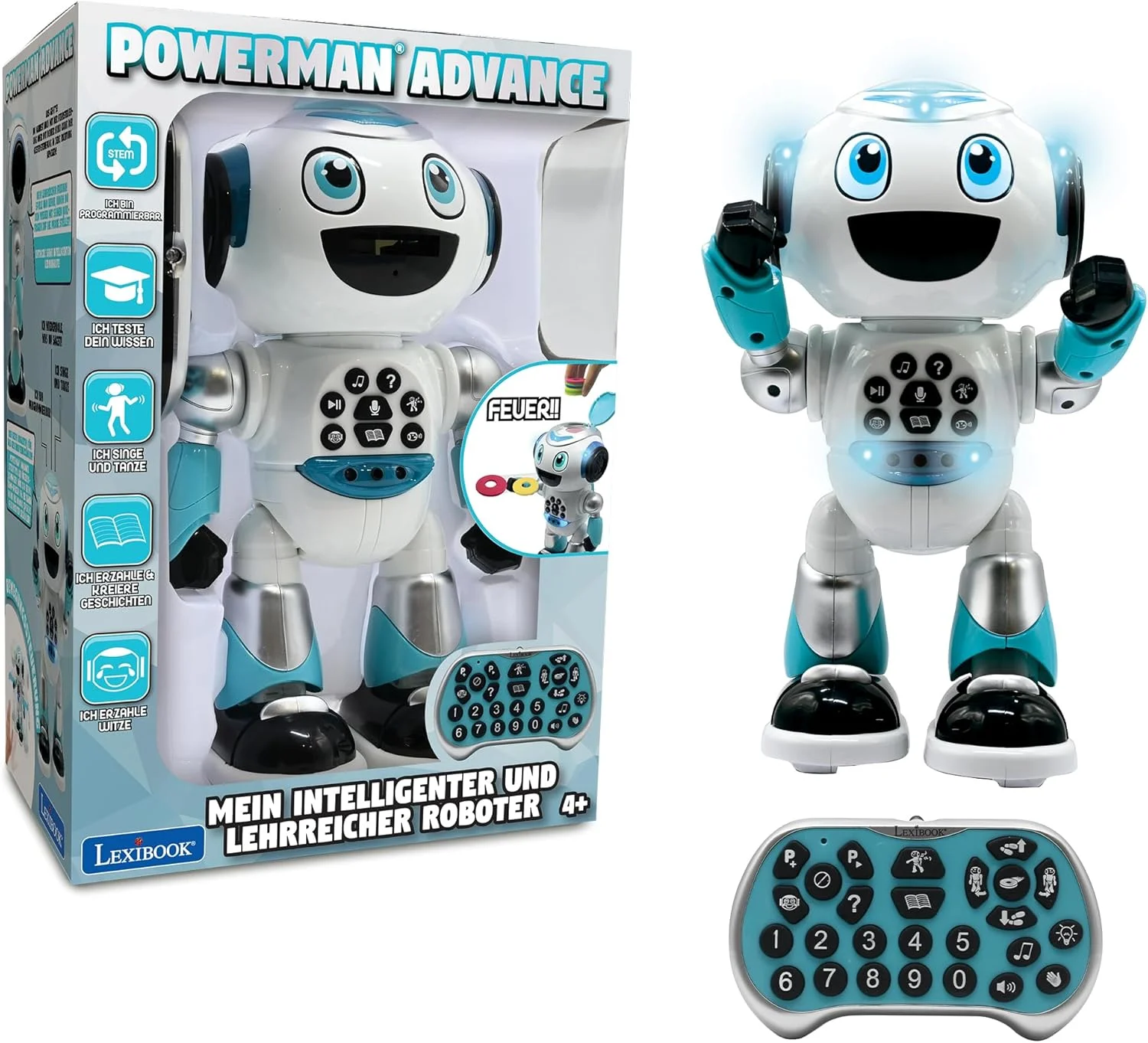 Lexibook - Powerman Advance - ربات کنترل از راه دور - اسباب بازی تعاملی و آموزشی برای کودکان، راه می رود، می رقصد، موسیقی پخش می کند، داستان می گوید، STEM قابل برنامه ریزی - ROB28DE