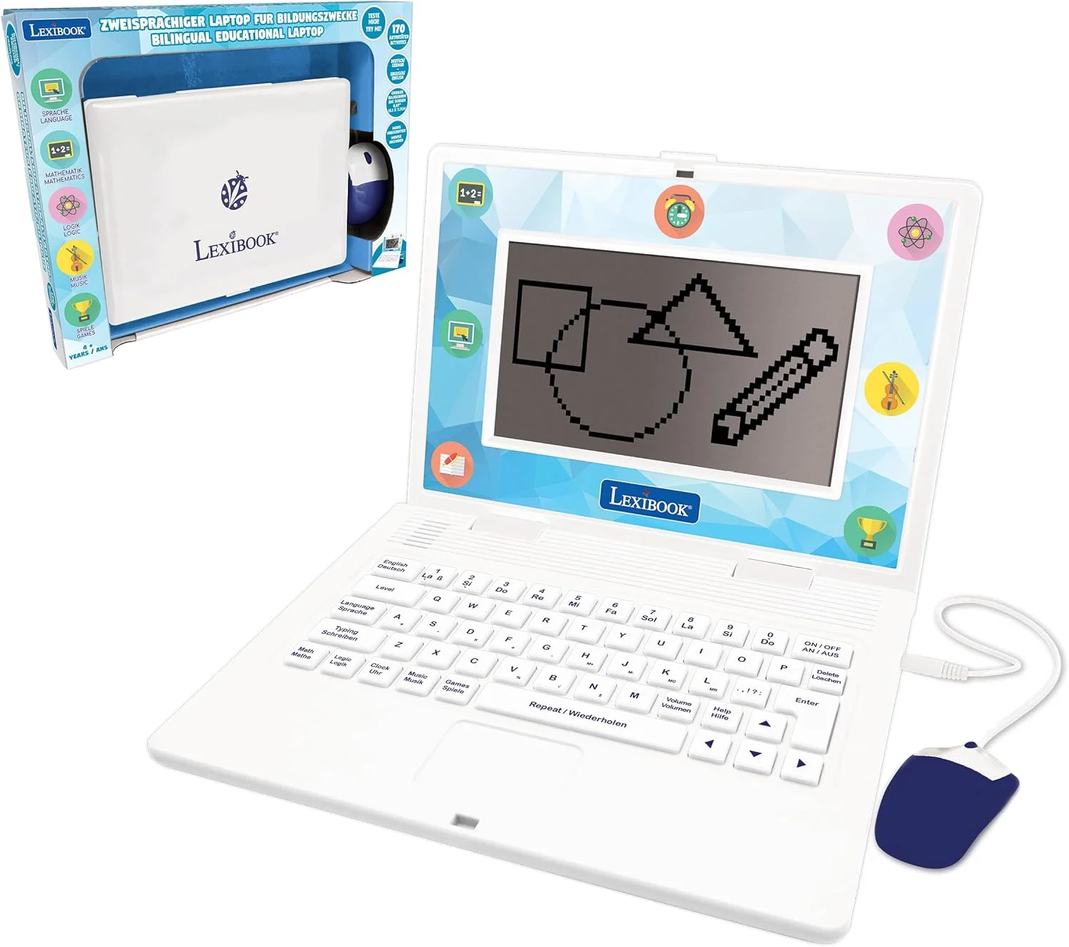 لپ تاپ آموزشی دو زبانه انگلیسی/آلمانی Lexibook - 170 فعالیت برای یادگیری، بازی و موسیقی، صفحه نمایش بزرگ، JC599i3