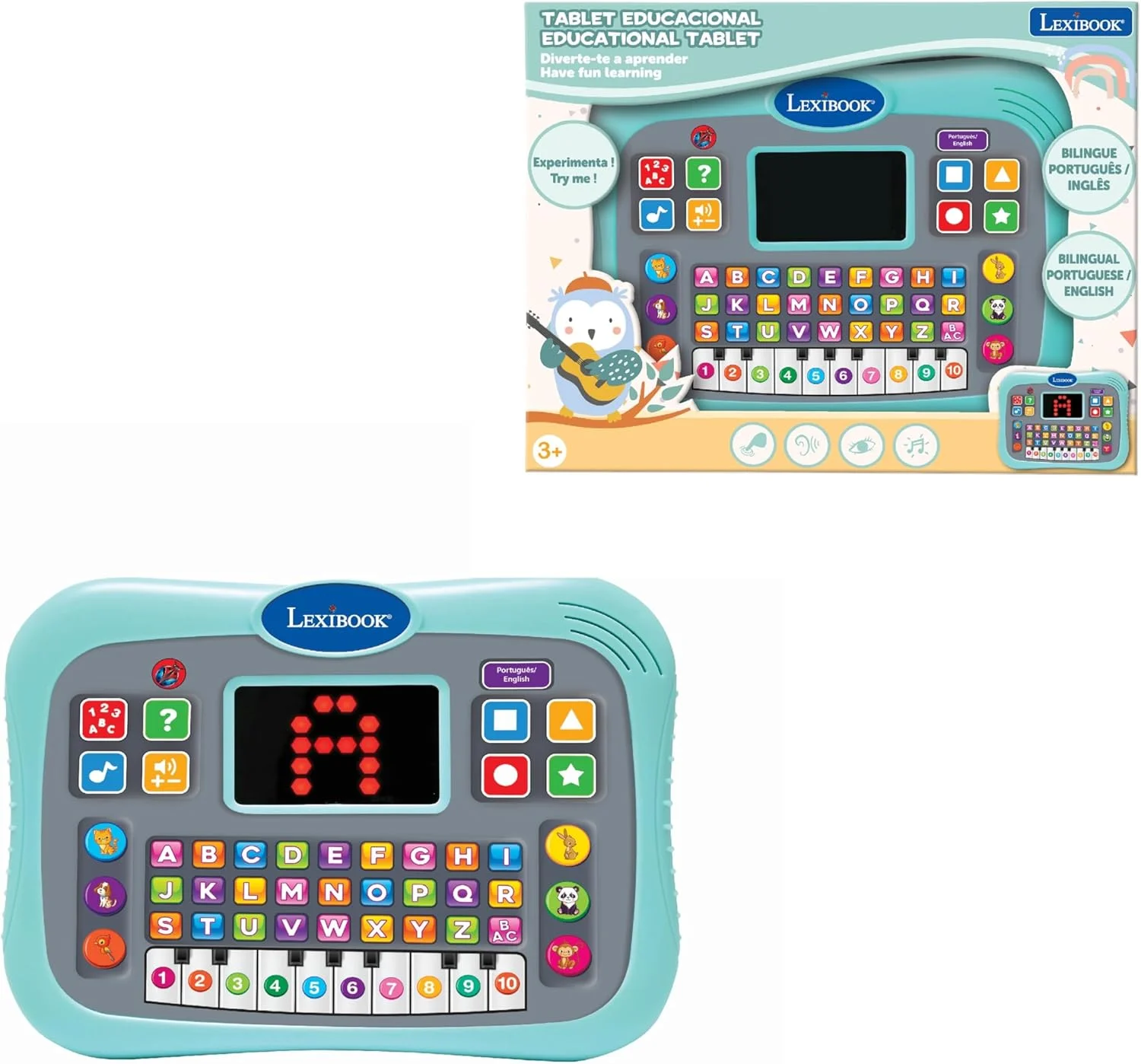 لِکسی‌بوک، تبلت آموزشی برای یادگیری اولیه، دوزبانه انگلیسی/پرتغالی، تبلت سخنگو با صفحه نمایش برای یادگیری حروف الفبا، اعداد و حیوانات، آبی، JCPAD007i4