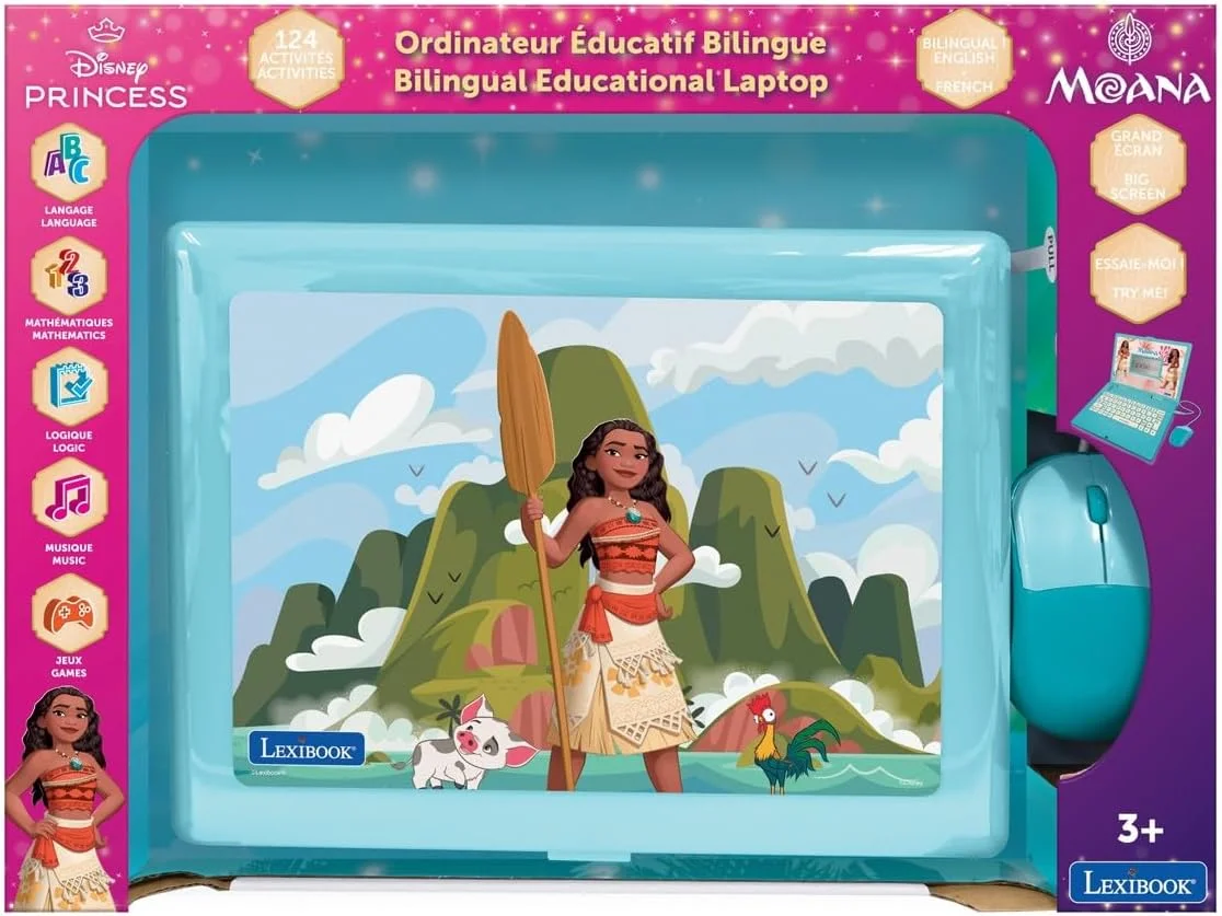 لپتاپ آموزشی دو زبانه انگلیسی/فرانسوی Lexibook، پرنسس دیزنی، Moana، اسباب بازی برای کودکان با 124 فعالیت و بازی در زمینه زبان، نوشتن، ریاضی، منطق و موسیقی، آبی/صورتی، JC598VNEN لپتاپ آموزشی دو زبانه انگلیسی/فرانسوی Lexibook، پرنسس دیزنی، Moana، اسباب بازی برای کودکان با 124 فعالیت و بازی در زمینه زبان، نوشتن، ریاضی، منطق و موسیقی، آبی/صورتی، JC598VNEN