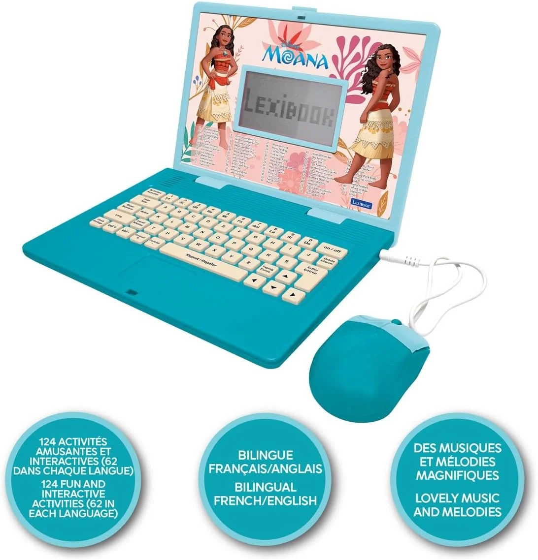 لپتاپ آموزشی دو زبانه انگلیسی/فرانسوی Lexibook، پرنسس دیزنی، Moana، اسباب بازی برای کودکان با 124 فعالیت و بازی در زمینه زبان، نوشتن، ریاضی، منطق و موسیقی، آبی/صورتی، JC598VNEN لپتاپ آموزشی دو زبانه انگلیسی/فرانسوی Lexibook، پرنسس دیزنی، Moana، اسباب بازی برای کودکان با 124 فعالیت و بازی در زمینه زبان، نوشتن، ریاضی، منطق و موسیقی، آبی/صورتی، JC598VNEN