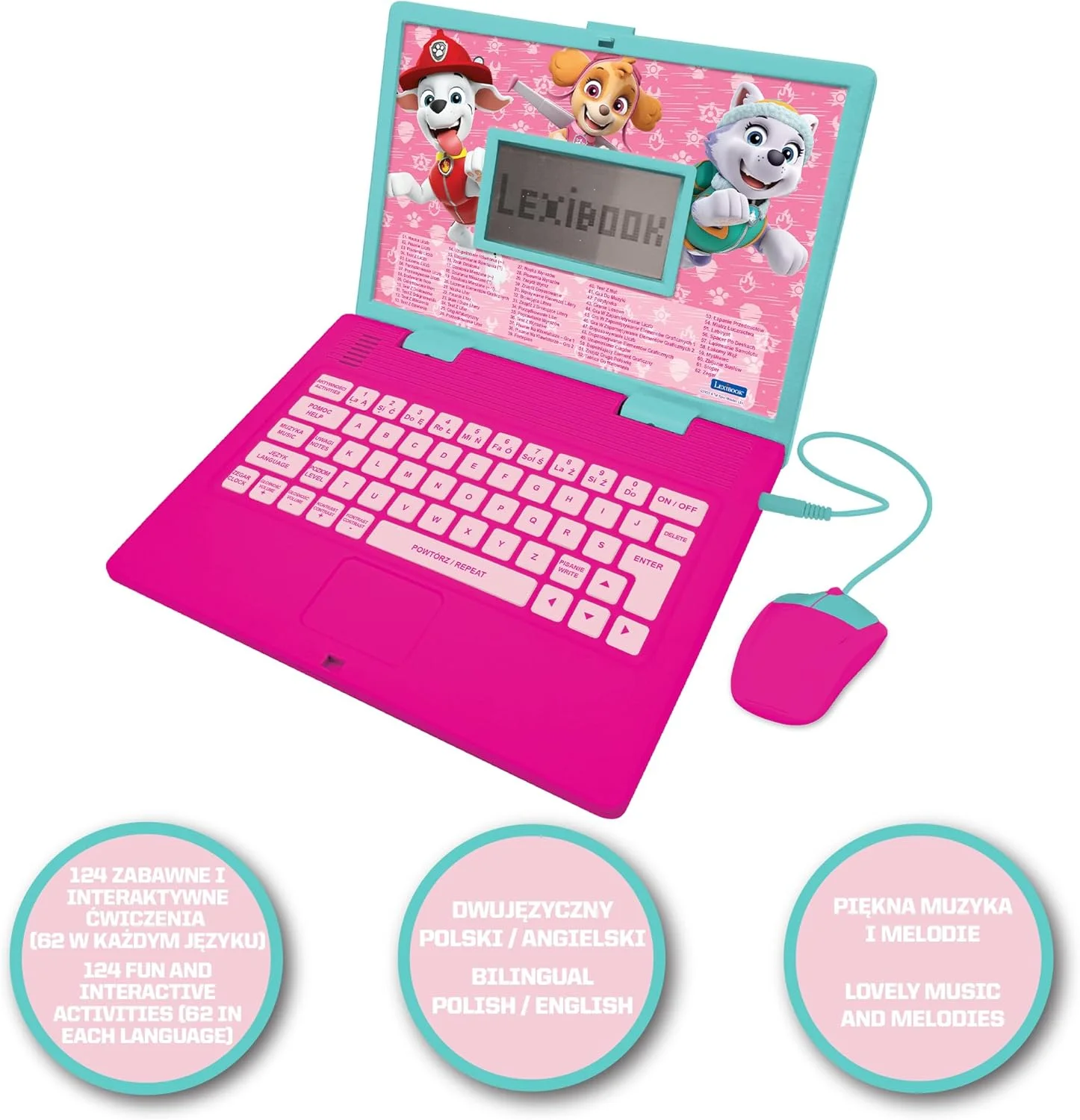 لپتاپ آموزشی دو زبانه انگلیسی/لهستانی لکسیبوک، پاو پاترول، اسباب بازی برای کودکان با 124 فعالیت و بازی در زمینه زبان، نوشتن، ریاضی، منطق و موسیقی، صورتی، JC598PAGi17 لپتاپ آموزشی دو زبانه انگلیسی/لهستانی لکسیبوک، پاو پاترول، اسباب بازی برای کودکان با 124 فعالیت و بازی در زمینه زبان، نوشتن، ریاضی، منطق و موسیقی، صورتی، JC598PAGi17