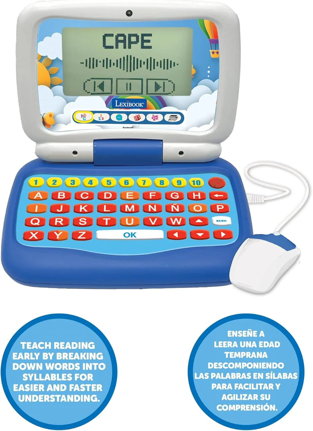 لپ تاپ آموزشی دو زبانه انگلیسی/اسپانیایی Lexibook Power Junior با 40 فعالیت شامل روشی جدید برای یادگیری خواندن و شمردن، JC398i2 لپ تاپ آموزشی دو زبانه انگلیسی/اسپانیایی Lexibook Power Junior با 40 فعالیت شامل روشی جدید برای یادگیری خواندن و شمردن، JC398i2