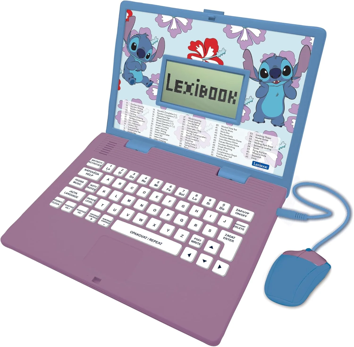 لپتاپ آموزشی دو زبانه انگلیسی/چکی Lexibook Disney Stitch، اسباب بازی برای کودکان با 124 فعالیت و بازی در زمینه زبان، نوشتن، ریاضی، منطق و موسیقی، آبی، JC598Di12