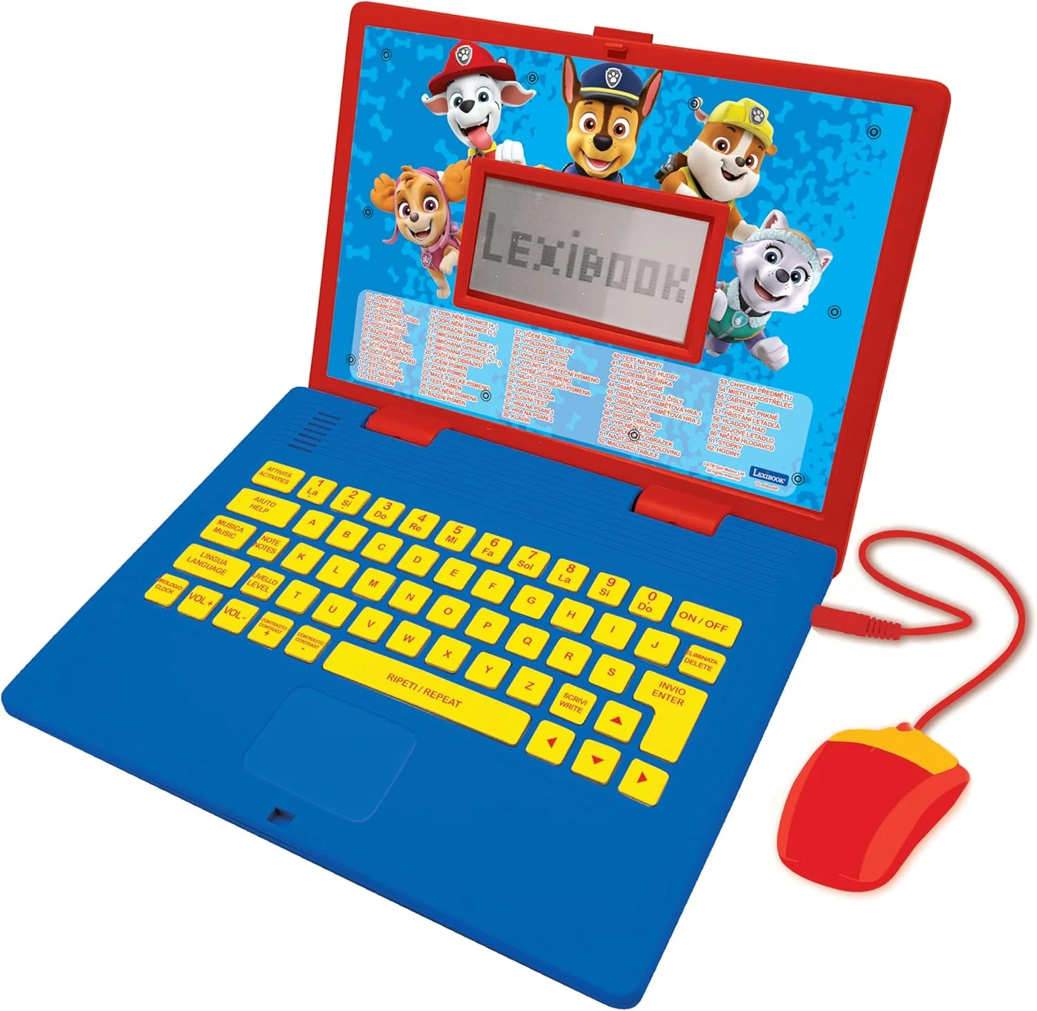 لپ تاپ آموزشی دو زبانه Lexibook JC598PAi12-B، سگ های نگهبان، به زبان انگلیسی/چکی، اسباب بازی برای کودکان با 124 فعالیت برای یادگیری، بازی و موسیقی، آبی/قرمز