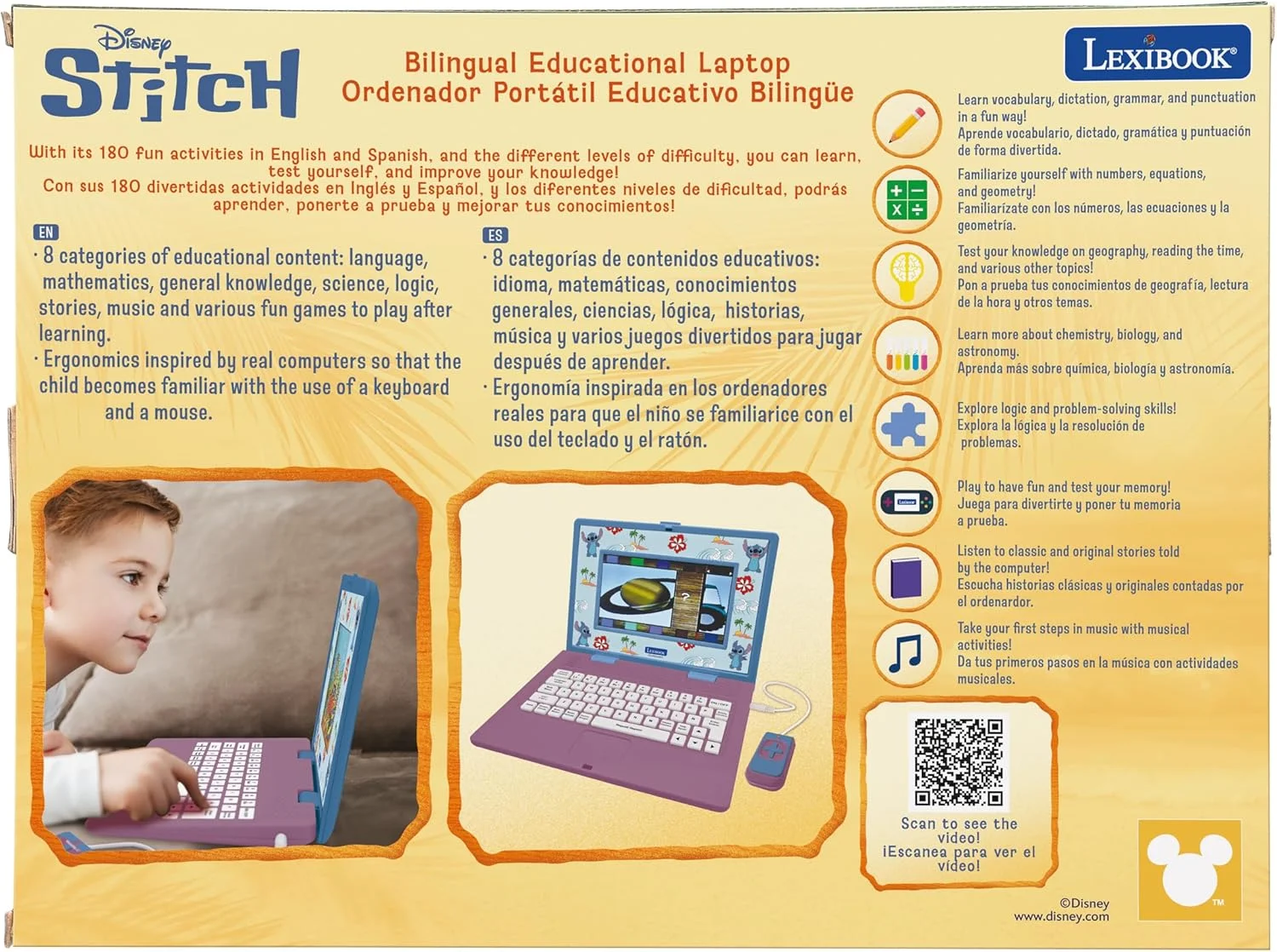 کامپیوتر آموزشی دو زبانه Lexibook با 180 فعالیت (90 فعالیت در هر زبان) صفحه نمایش رنگی 7 اینچی EN/ES، مدل JC899Di2 کامپیوتر آموزشی دو زبانه Lexibook با 180 فعالیت (90 فعالیت در هر زبان) صفحه نمایش رنگی 7 اینچی EN/ES، مدل JC899Di2