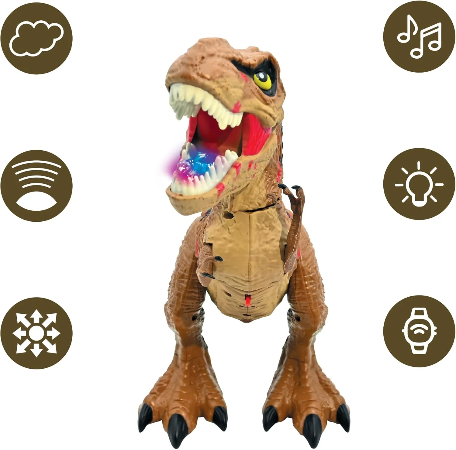 Lexibook - کنترل دایناسور تیرانوسوروس RC، دایناسور واقعی، حرکات مفصلی، غرش، پرتاب دود، جلوه های نور، قابل شارژ، فسیل و کنترل از راه دور دستی شامل می شود، DINO02