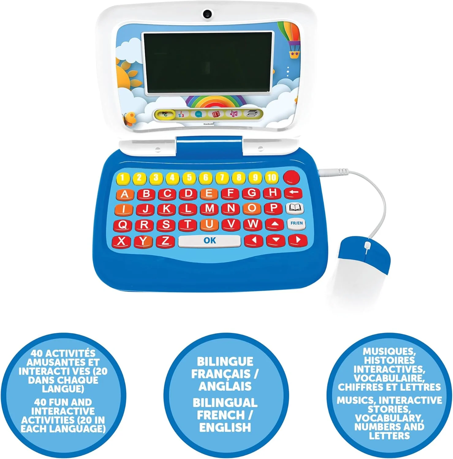 لپ تاپ آموزشی دو زبانه انگلیسی/فرانسوی Lexibook Power Junior با 40 فعالیت شامل روشی جدید برای یادگیری نحوه خواندن و شمردن، JC398i1