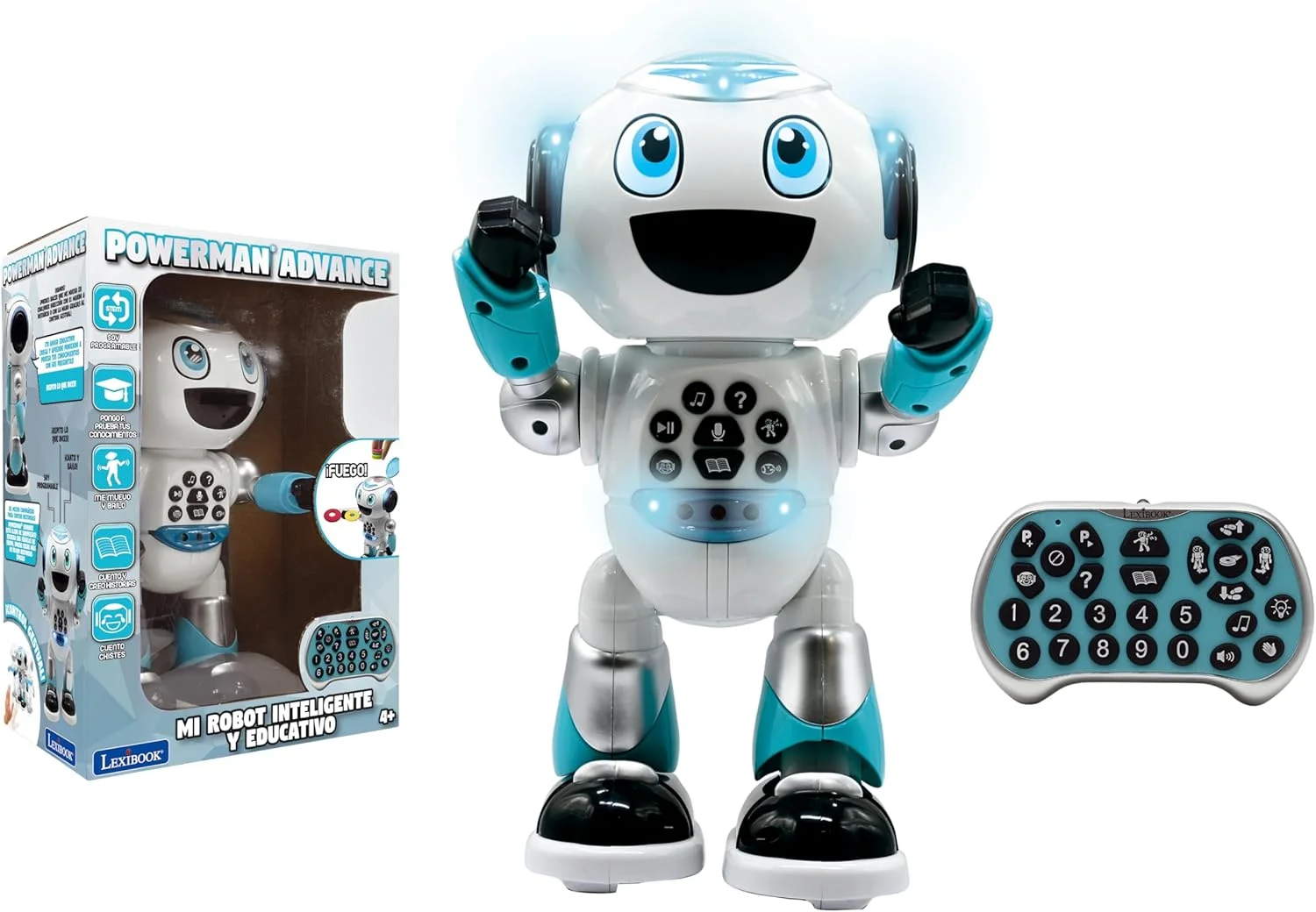 ربات کنترلی پیشرفته LEXIBOOK Powerman، اسباب بازی تعاملی کودکان، راه رفتن، رقص، پخش موسیقی، داستان های آموزشی، مسابقات آموزشی، STEM قابل برنامه ریزی