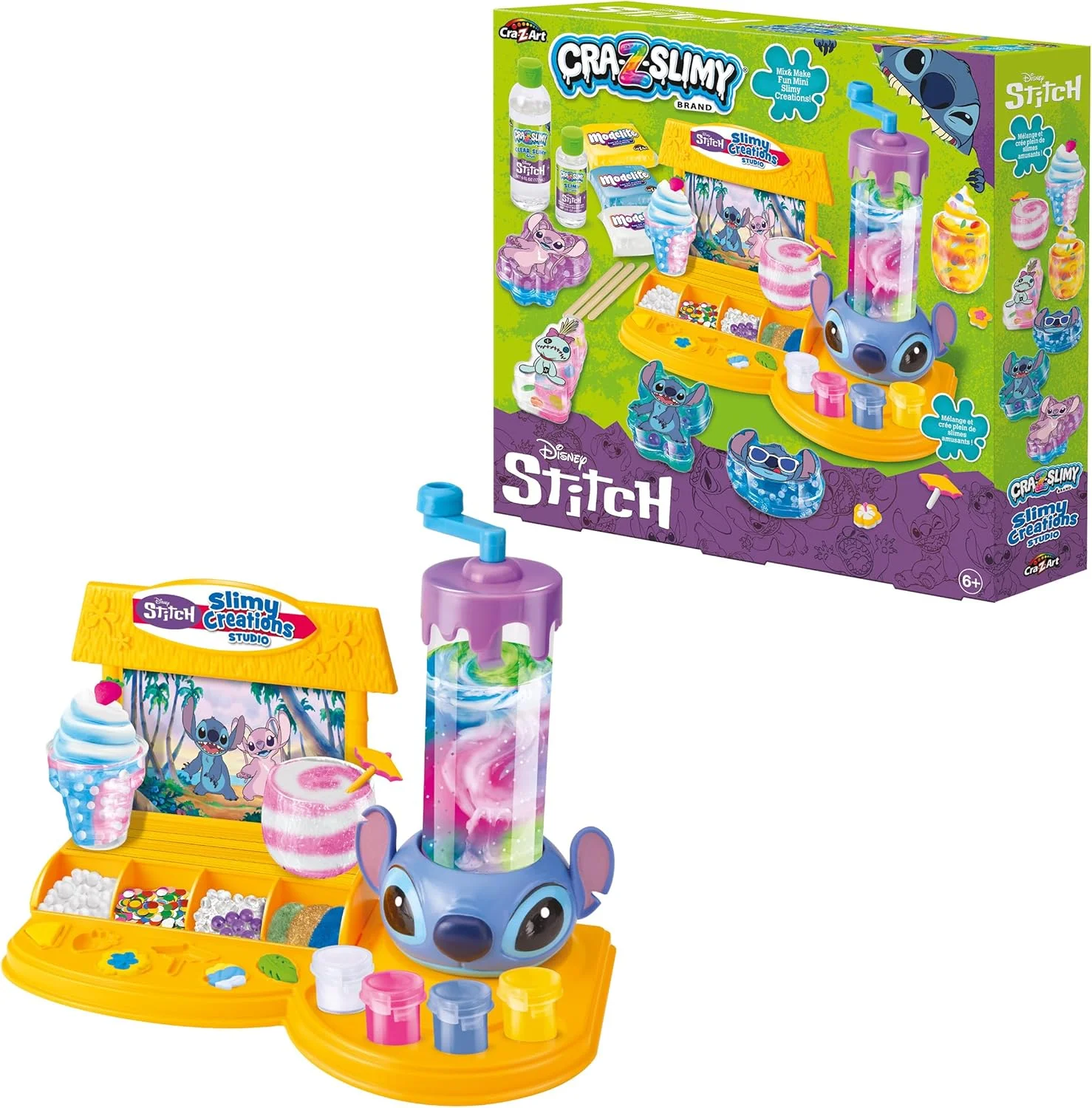 Lexibook، دیزنی استیچ، استودیو ساخت اسلایم، سفید صورتی آبی زرد، CRSLIM51D