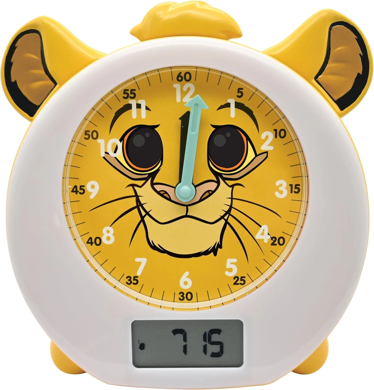 لِکسی بوک، دیزنی، شیر شاه، سیمبا، همراه آموزشی خواب من، ساعت زنگ دار، چراغ خواب، شبیه ساز طلوع خورشید، تایمر، نمایشگر زمان دوگانه، باتری قابل شارژ، زرد، RLT100AN