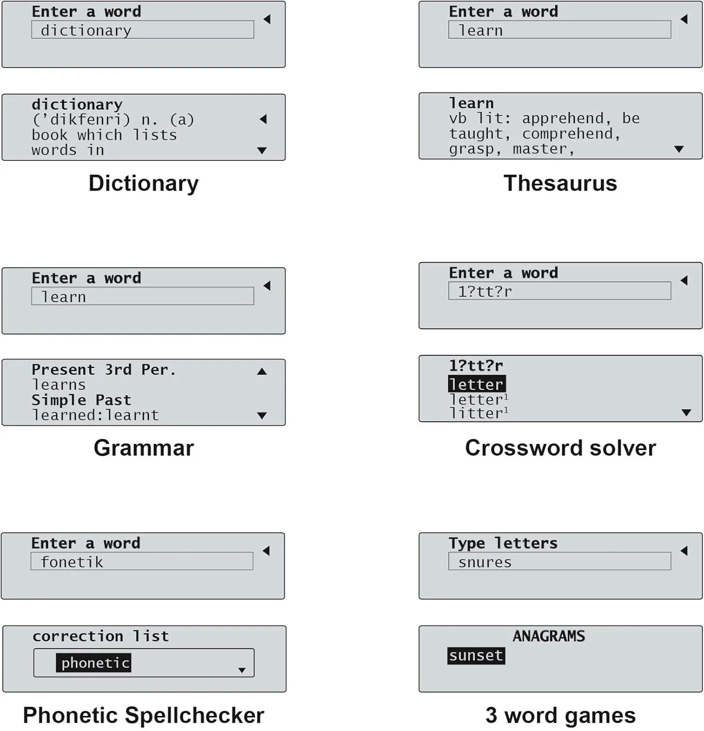 فرهنگ لغت انگلیسی Lexibook D650EN، تعاریف، مترادف ها، دستور زبان، غلط یاب آوایی، با باتری، آبی/خاکستری