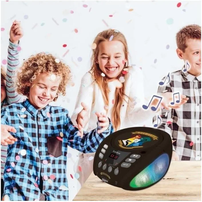 پخش کننده سی دی بلوتوثی Lexibook RCD109AV Marvel Avengers برای کودکان - قابل حمل، جلوه های نوری چند رنگ، میکروفون، جک ورودی AUX، کارکرد با برق یا باتری، دختران، پسران، آبی/خاکستری