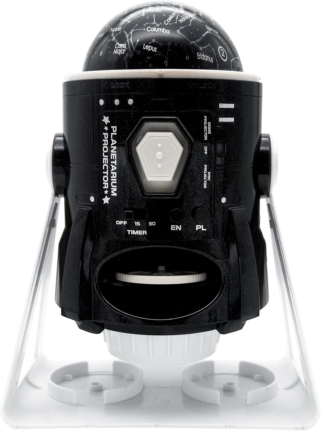 پروژکتور سیاره‌نمای سخنگو 2 در 1 لکسی‌بوک، صور فلکی و تصاویر، دوزبانه لهستانی-انگلیسی، 24 تصویر برای کشف فضا، 2 گنبد صور فلکی، STEM، سیاه/سفید، NLJ181i17