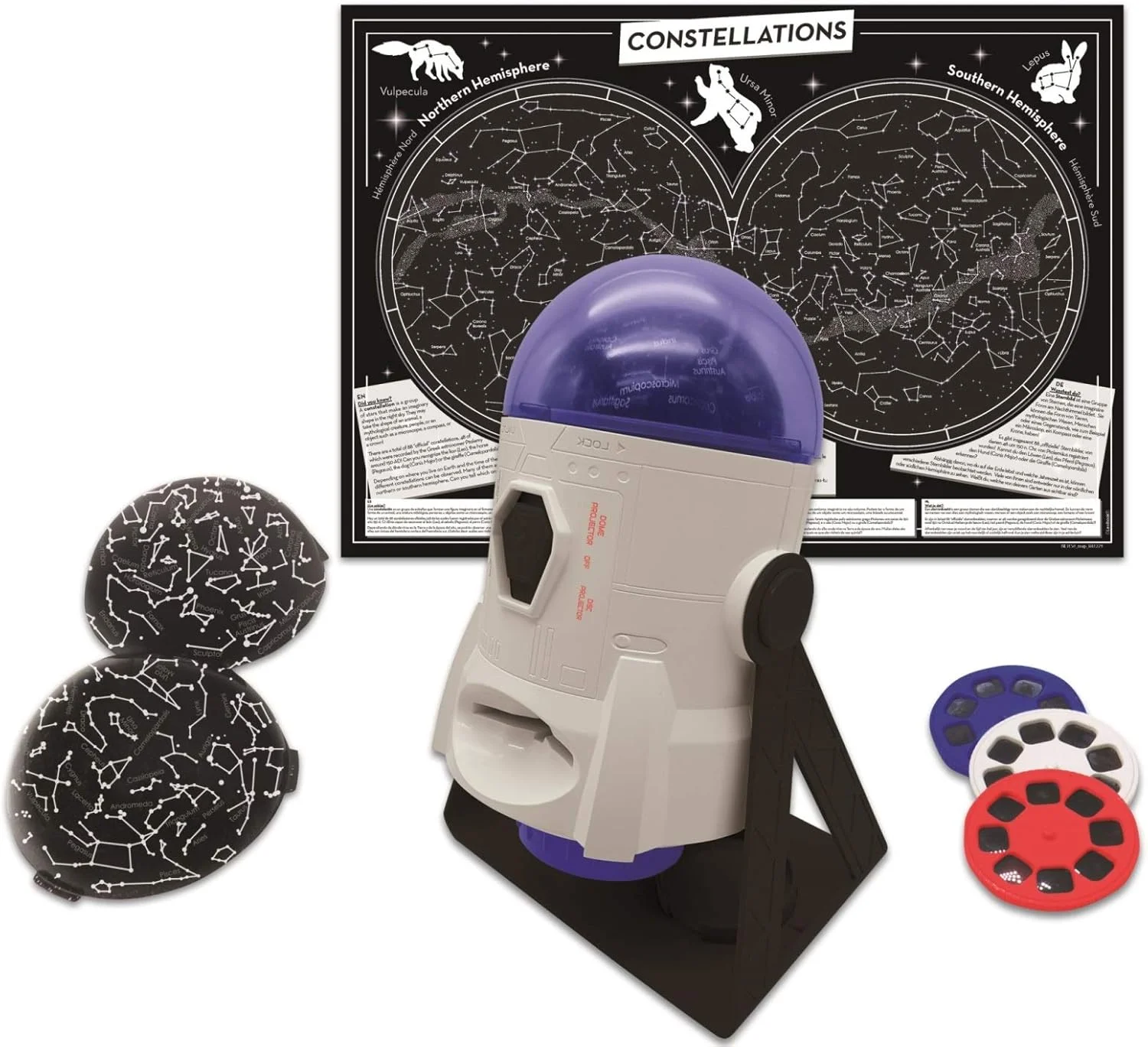 پروژکتور سیارهنمای 2 در 1 Lexibook با تصاویر و صورتهای فلکی، 24 تصویر برای کشف فضا، 2 گنبد صورت فلکی، STEM، سفید/آبی، NLJ180 پروژکتور سیارهنمای 2 در 1 Lexibook با تصاویر و صورتهای فلکی، 24 تصویر برای کشف فضا، 2 گنبد صورت فلکی، STEM، سفید/آبی، NLJ180