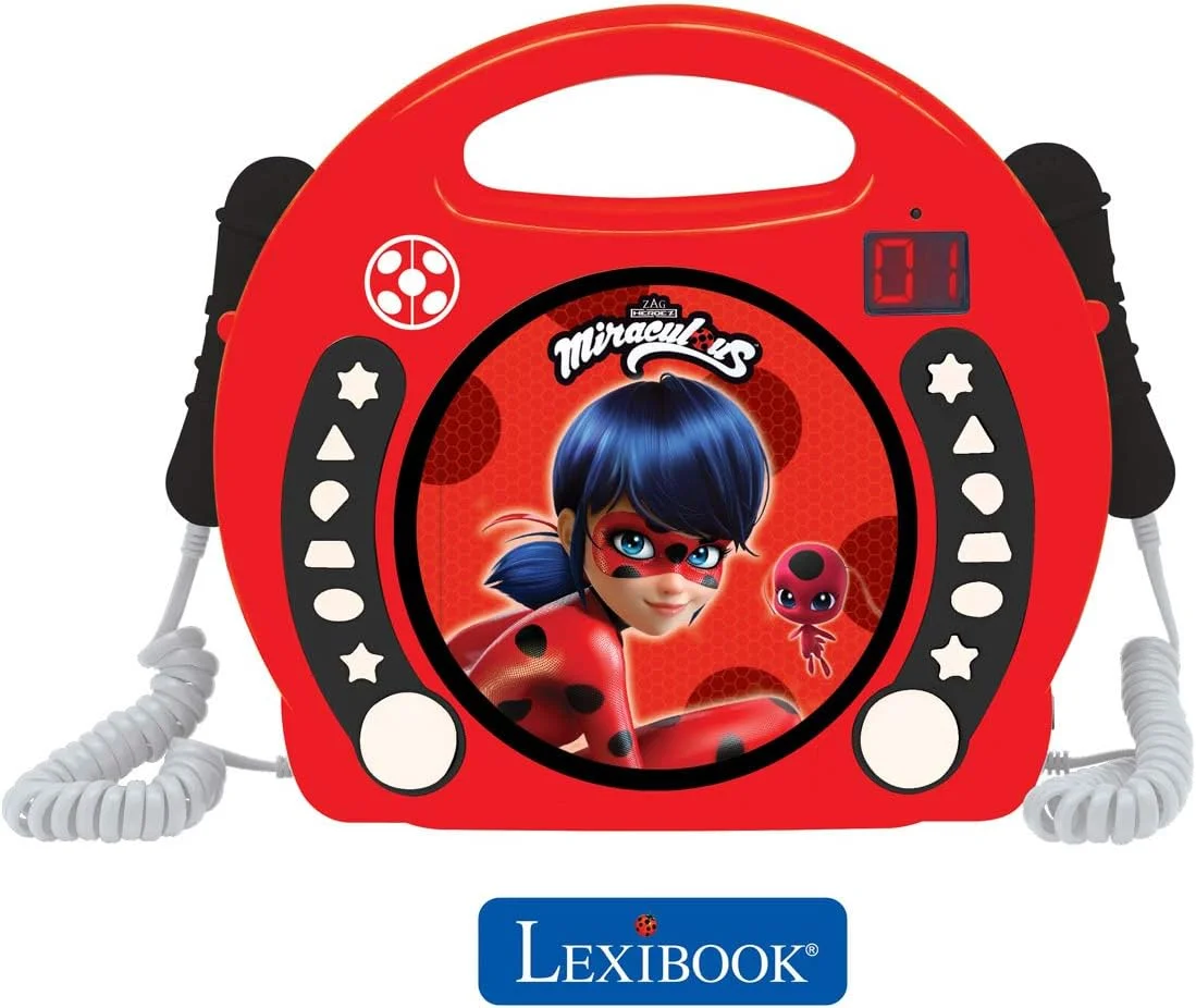 رادیو سی دی لکسی بوک، داستان های لیدی باگ و کت نوآر، عملکرد برنامه ریزی، جک هدفون، برای کودکان، با منبع تغذیه یا باتری، قرمز/مشکی، RCDK100MI