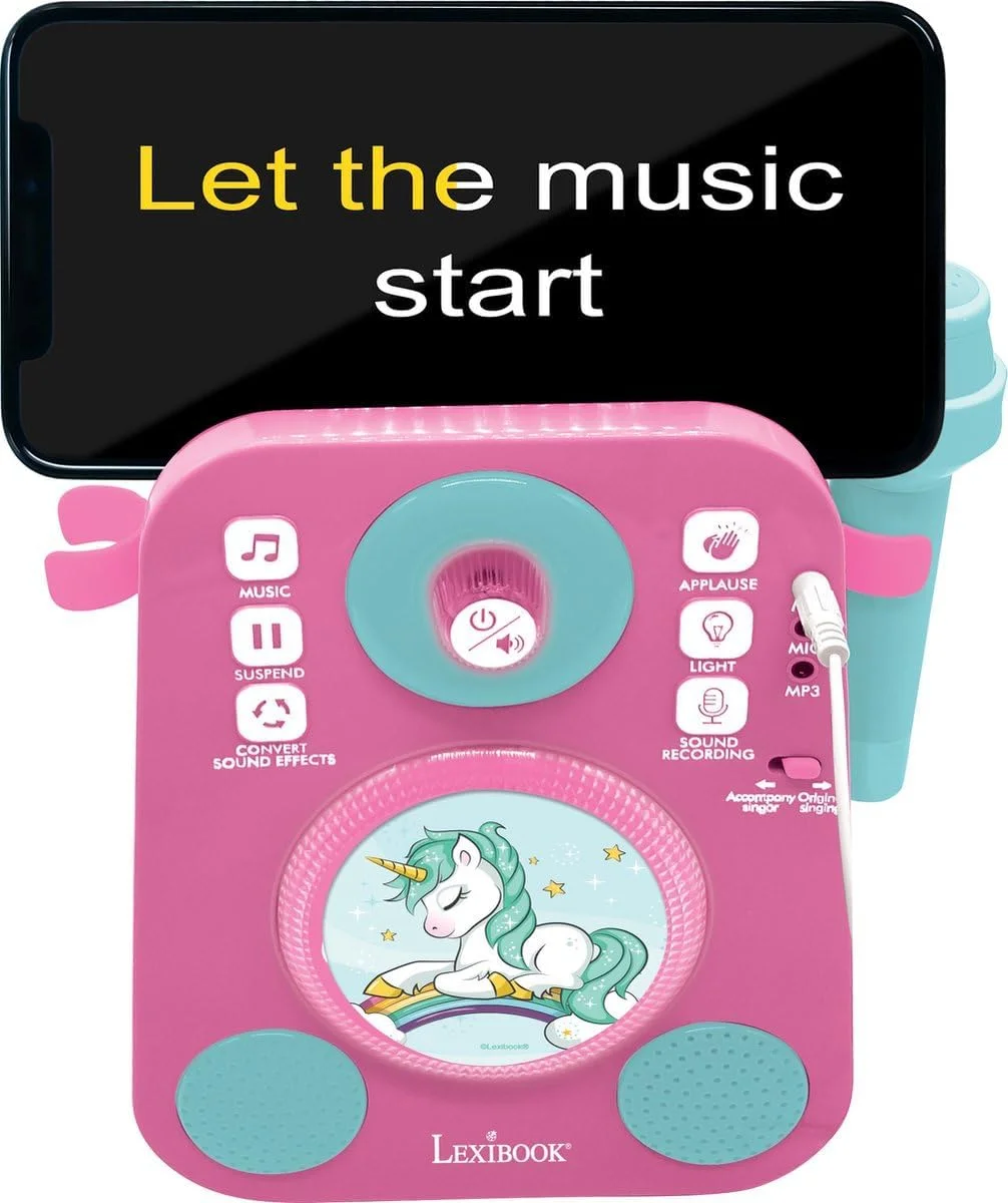 اسپیکر موزیکال نورپردازی تکشاخ Lexibook با 2 میکروفون، آهنگ های دمو، ورودی MP3، صورتی/آبی، K140UNI اسپیکر موزیکال نورپردازی تکشاخ Lexibook با 2 میکروفون، آهنگ های دمو، ورودی MP3، صورتی/آبی، K140UNI